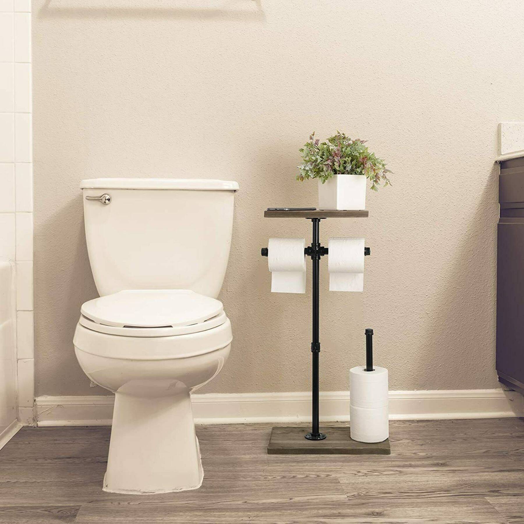 Brown Toilet Paper Holder with Shelf