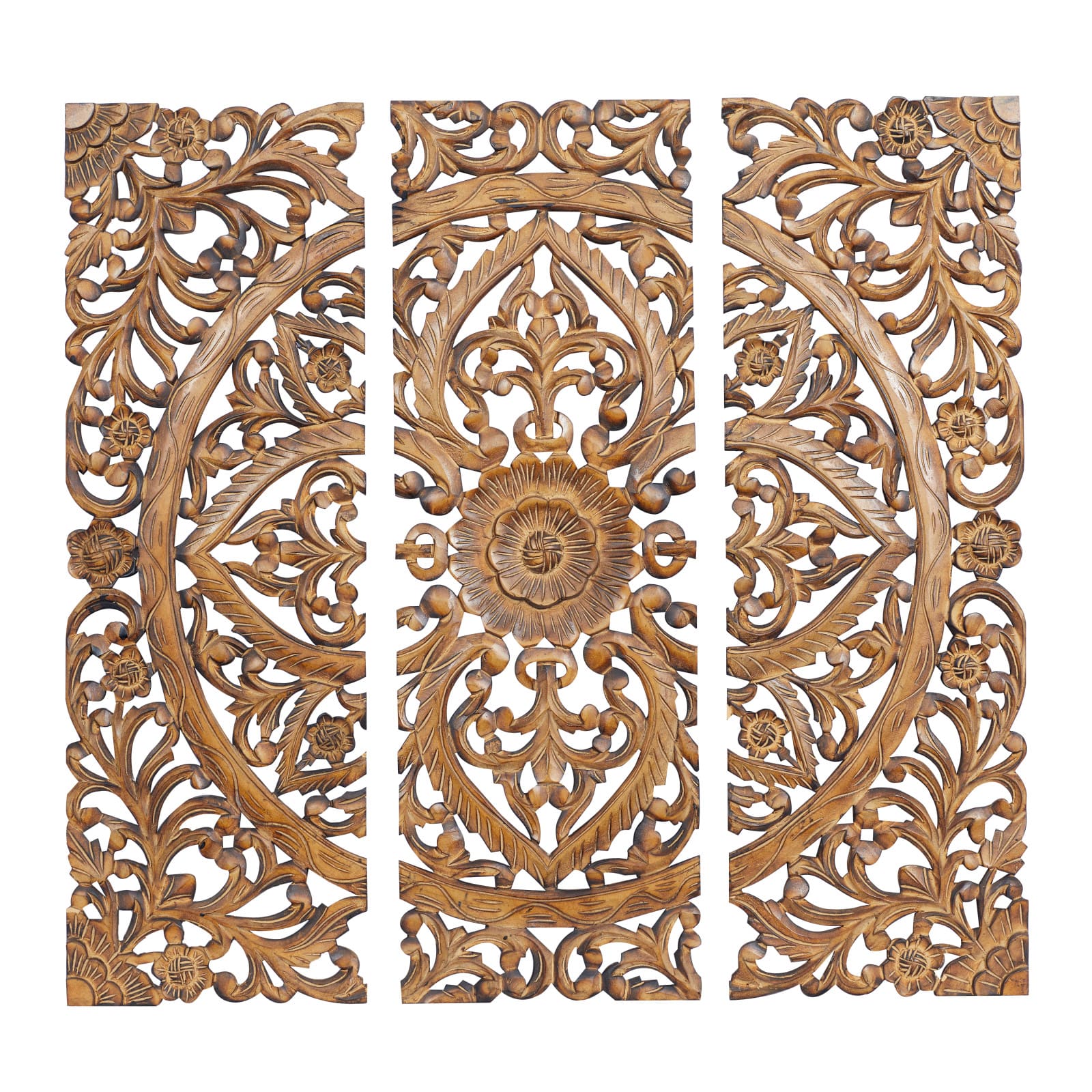 36&#x22; Brown Wood Traditional Floral Wall D&#xE9;cor Set