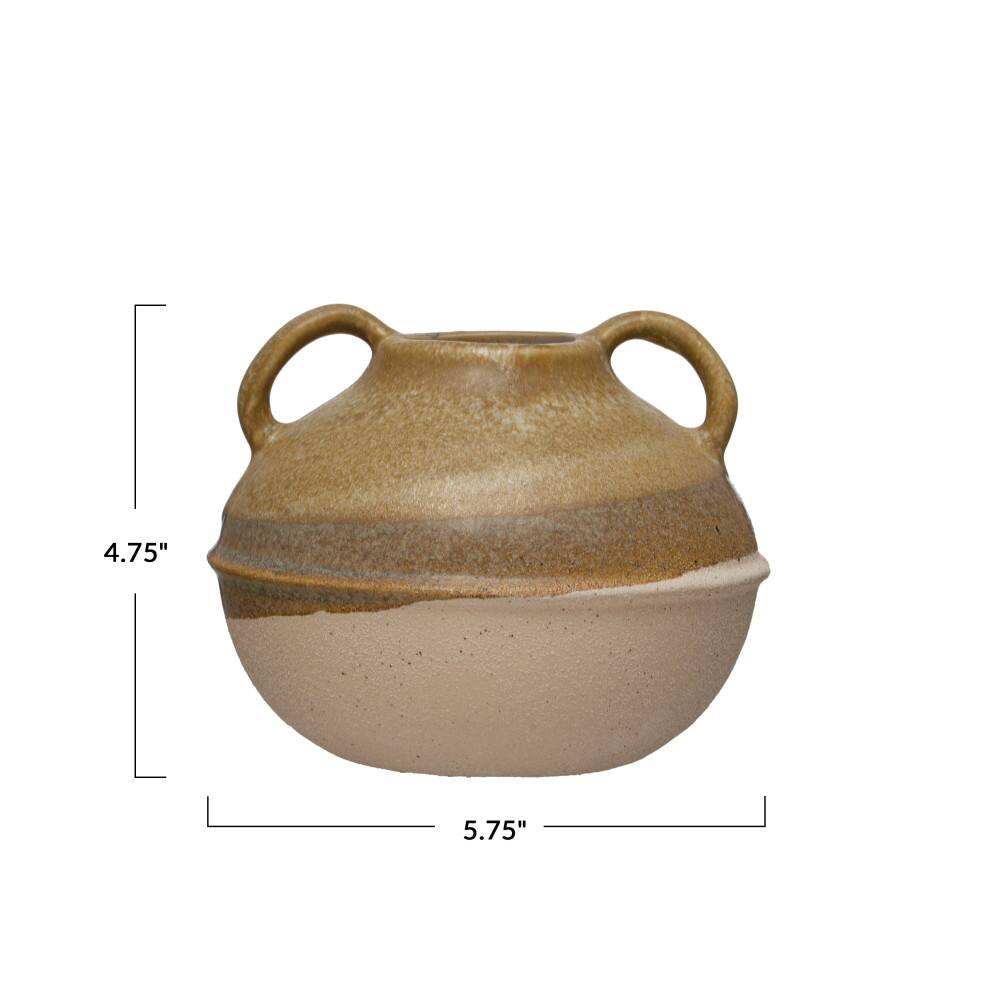 Hello Honey® Bloomingville 6" Tan Reactive Glaze Stoneware Tri-Tone Vase with Handles