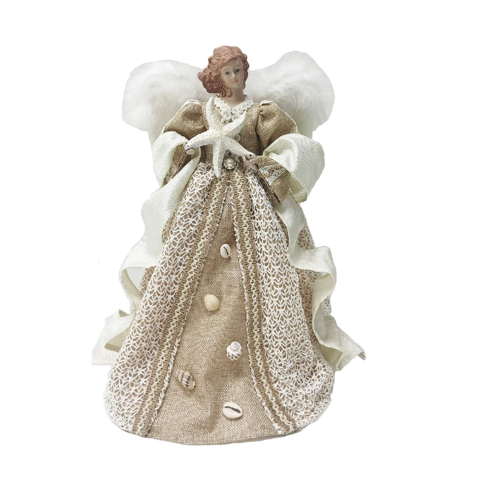 Santa&#x27;s Workshop 16&#x22; Coastal Seashell Angel Tree Topper