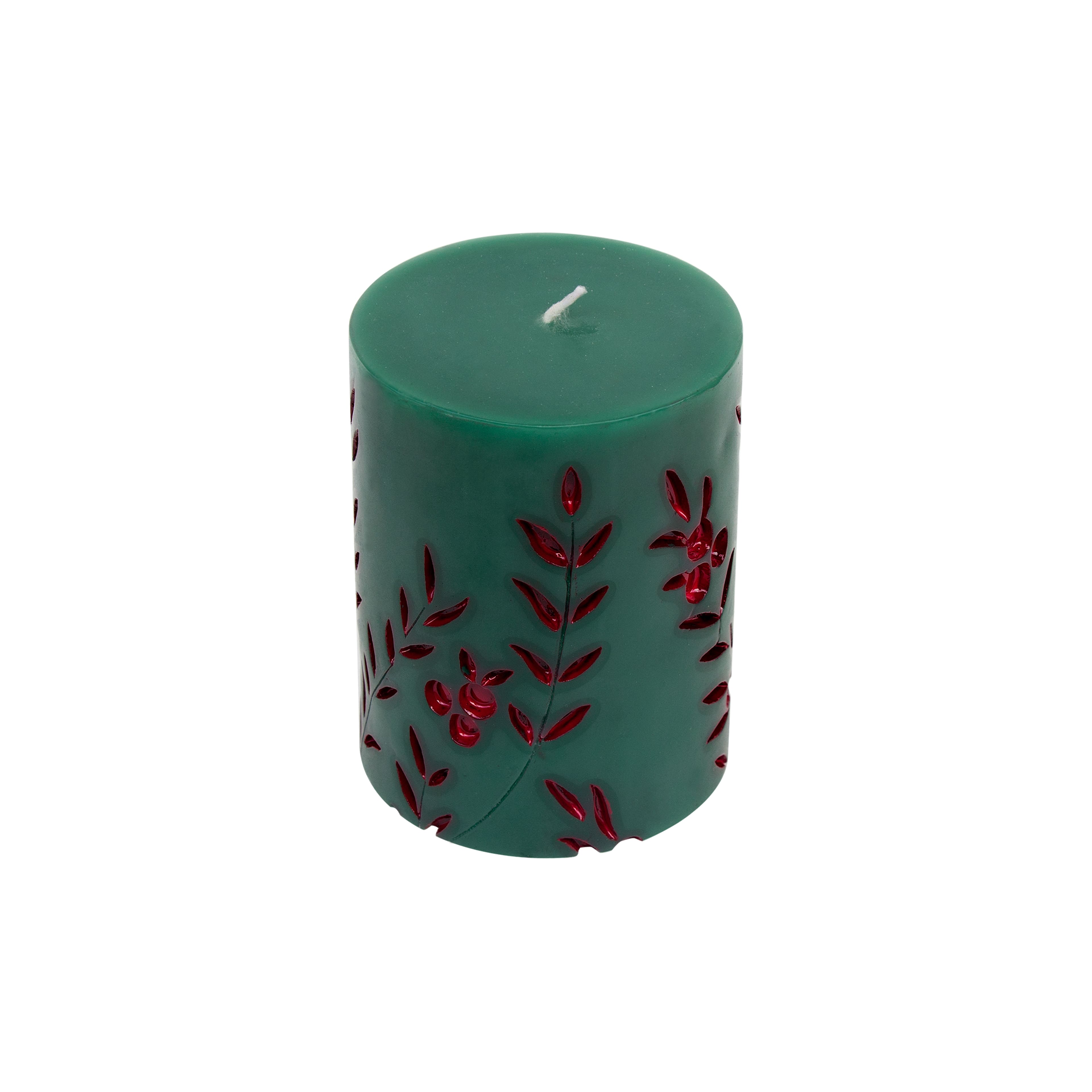 4&#x22; Green &#x26; Red Carved Unscented Pillar Candle by Ashland&#xAE;