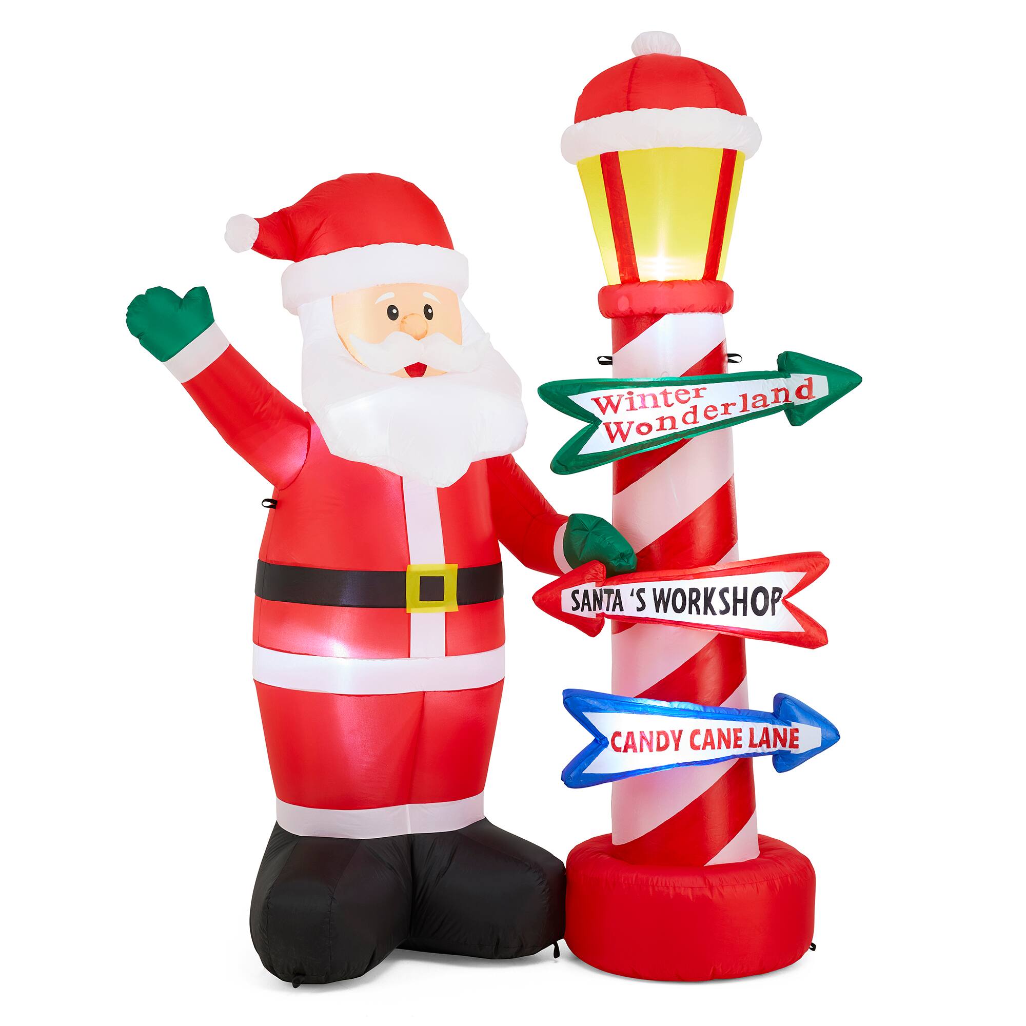 Glitzhome&#xAE; 7FT Lighted Inflatable Santa with Lamp Post Sign Decor