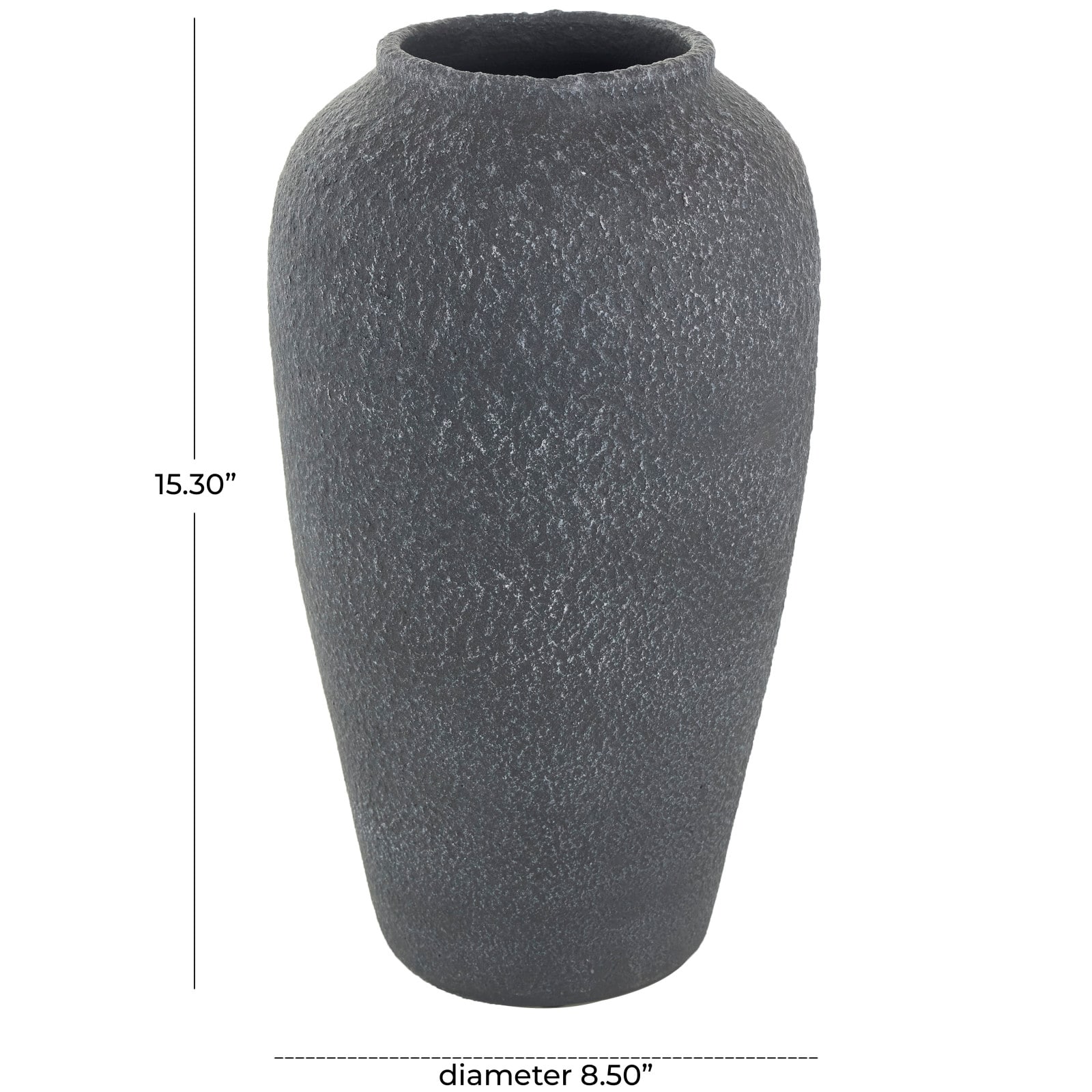 15&#x22; Black Ceramic Whitewashed Textured Vase