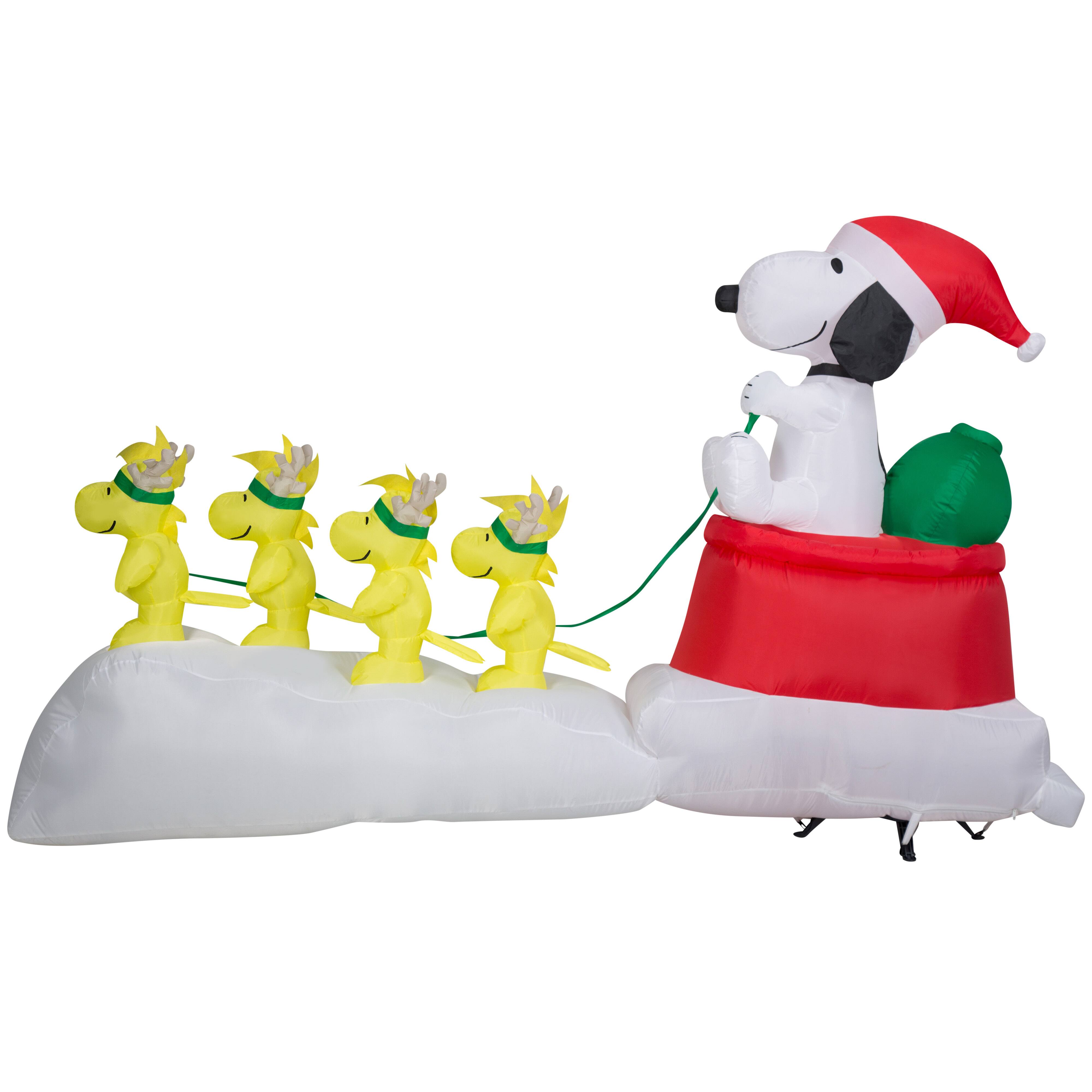 5ft. Airblown&#xAE; Inflatable Snoopy in Dog Bowl Sleigh with Woodstocks