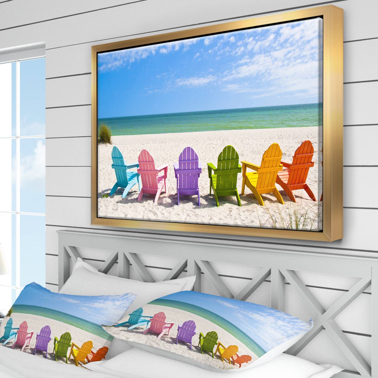 Designart - Adirondack Beach Chairs - Seashore Photo Framed Canvas Art Print