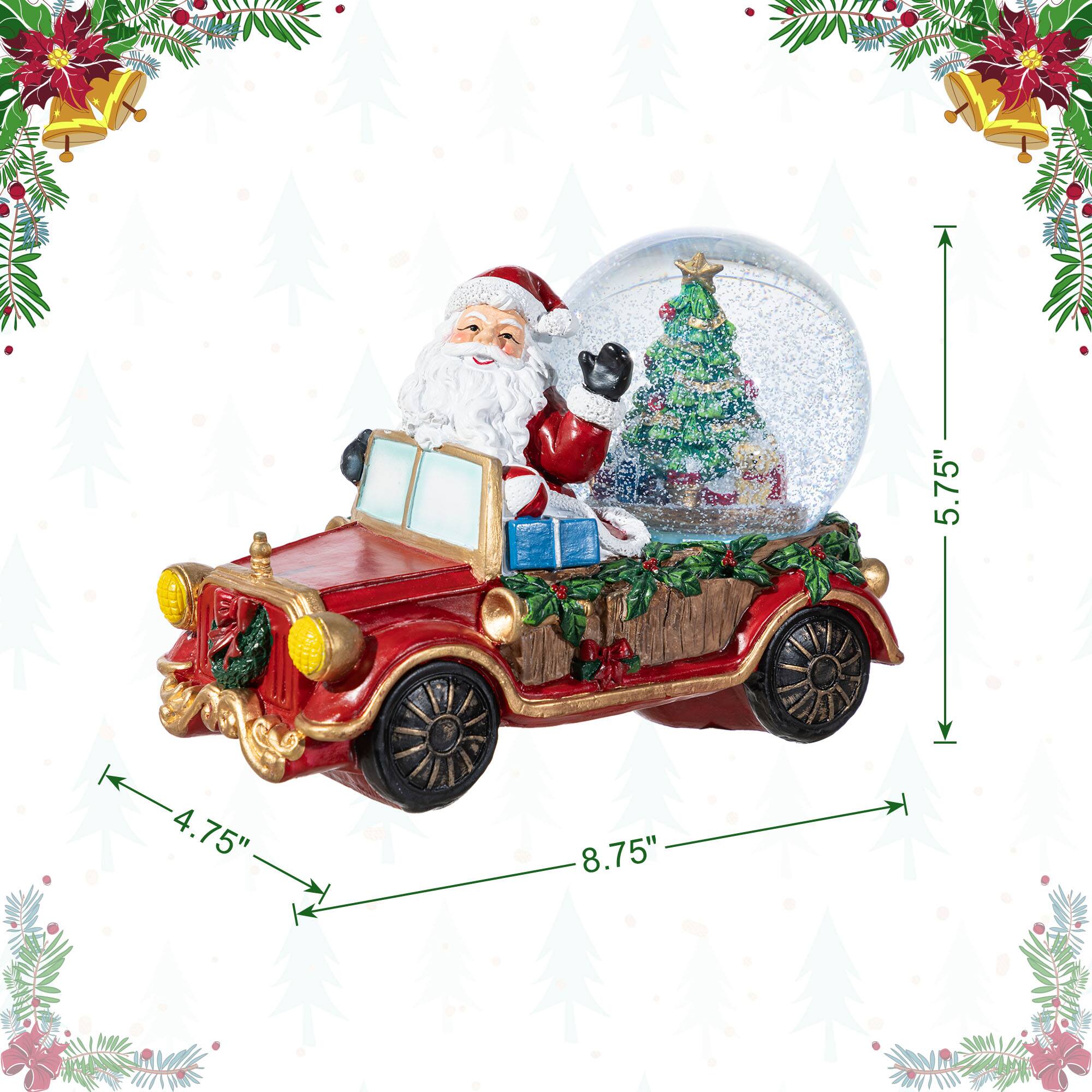 Glitzhome&#xAE; 100mm Christmas Resin Lighted Musical Snowflakes Santa Car Waterglobe