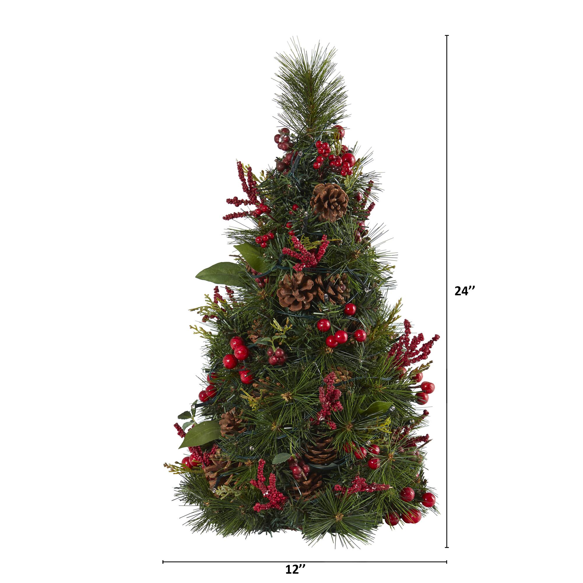 2ft. Pre-Lit Mixed Berry & Pine Cone Artificial Christmas Tree with Clear LED Lights