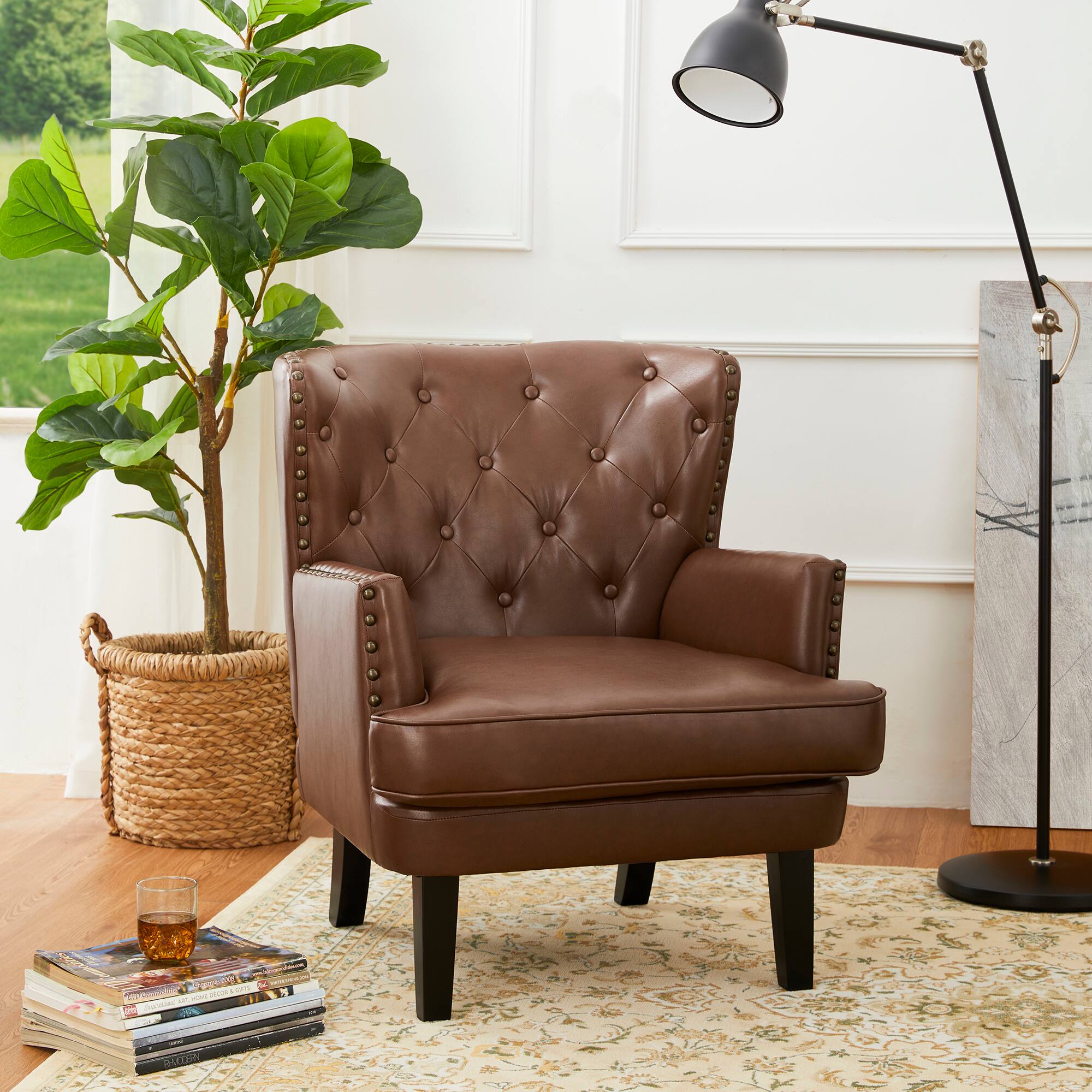 Glitzhome&#xAE; Modern Leatherette Button-Tufted Accent Armchair