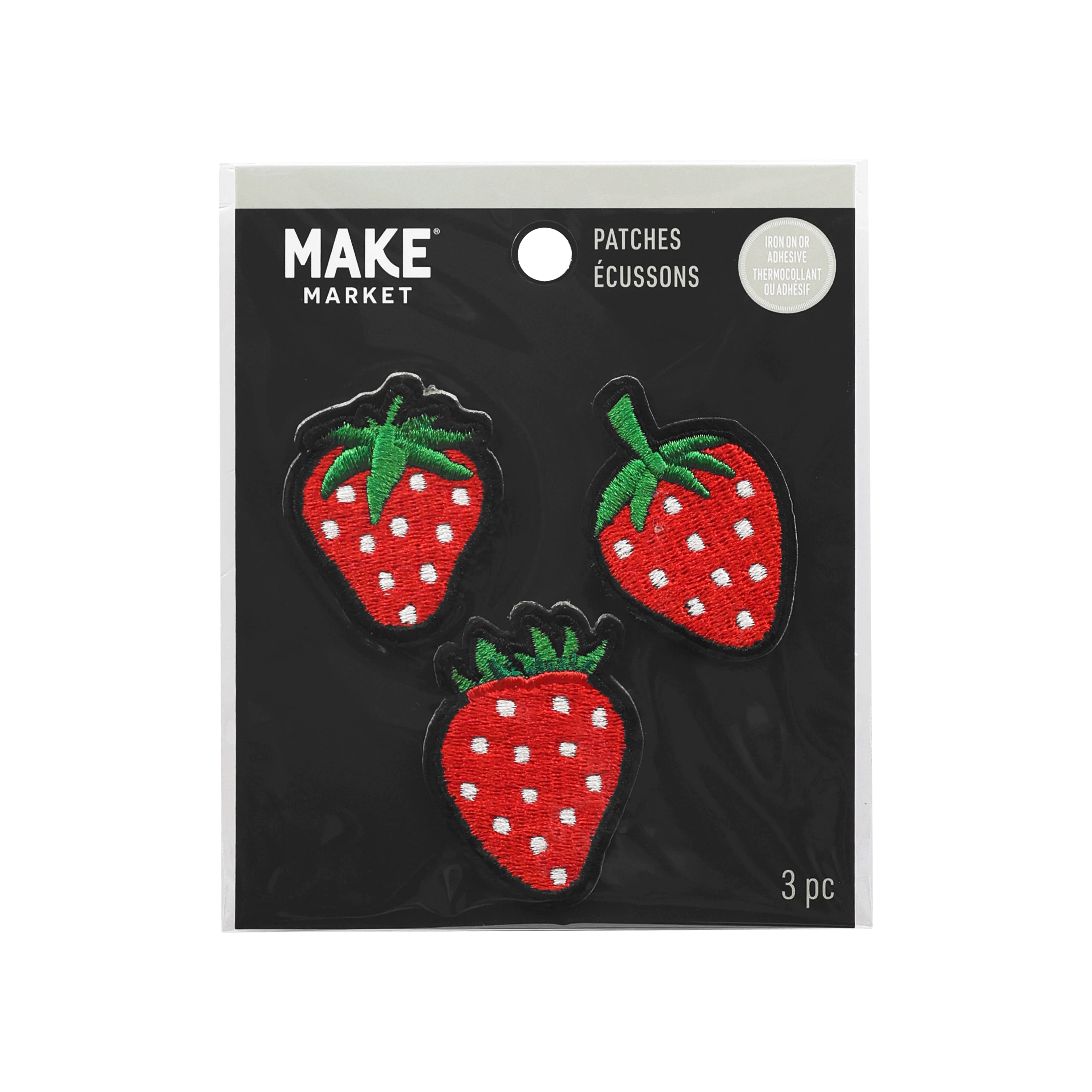 12 Packs: 3 ct. (36 total) Embroidered Strawberry Iron-On Patches by Make Market®