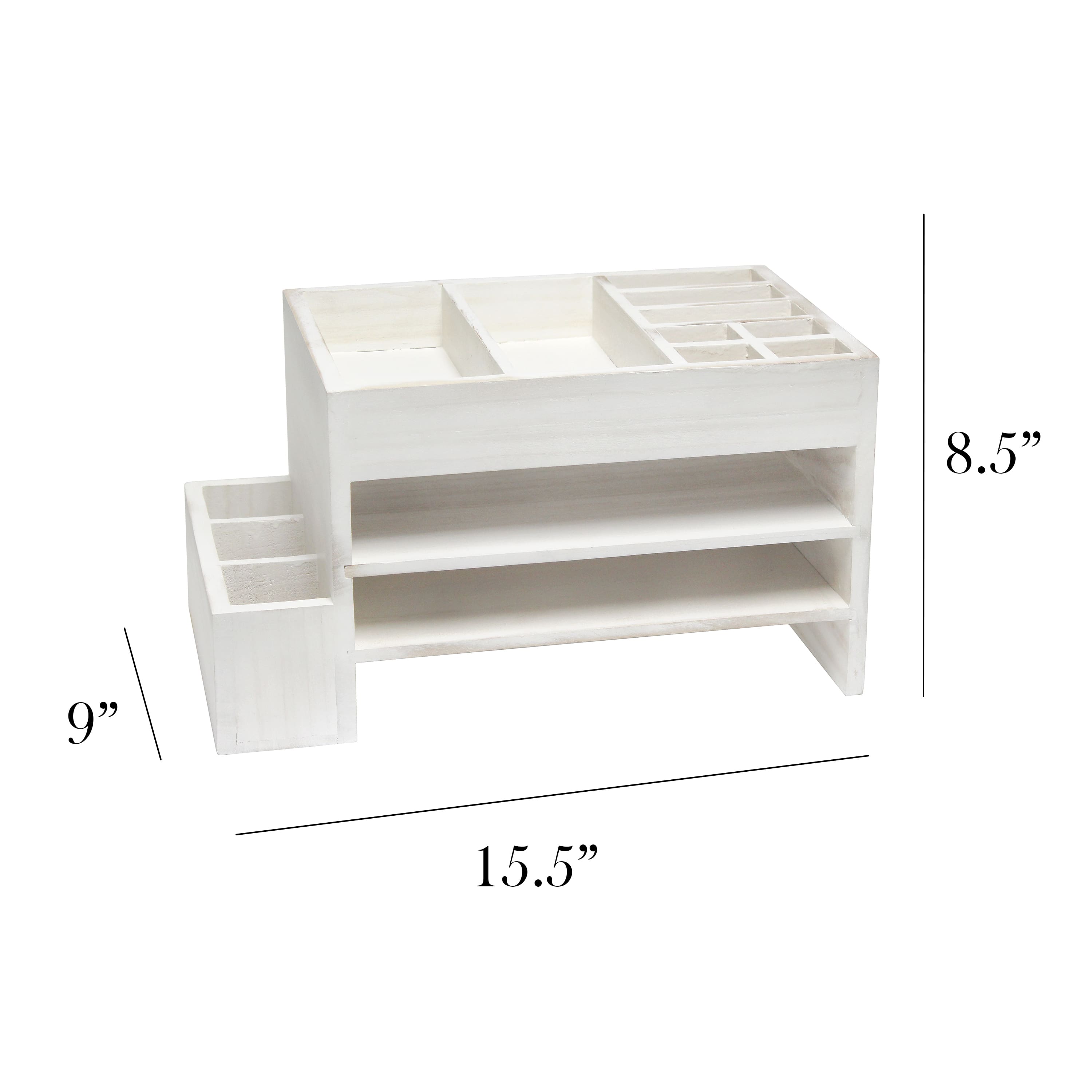 Elegant Designs Whitewash Wood Cubbies &#x26; Letter Tray Desk Organizer