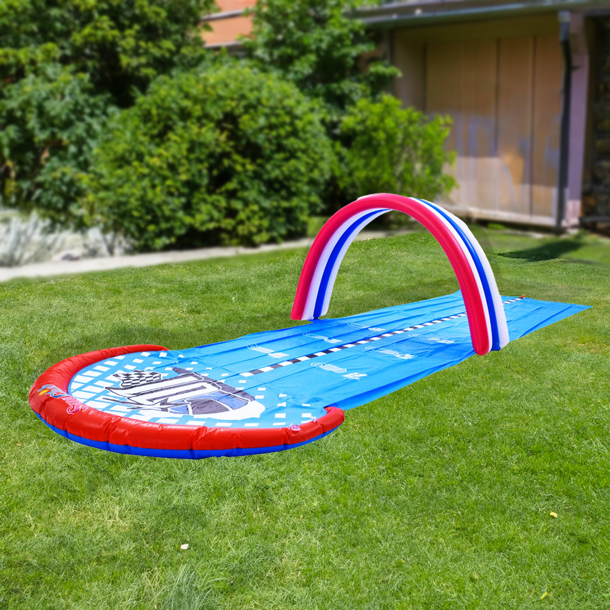 Pool Central&#xAE; 16ft. Inflatable Ground Race Track Water Slide