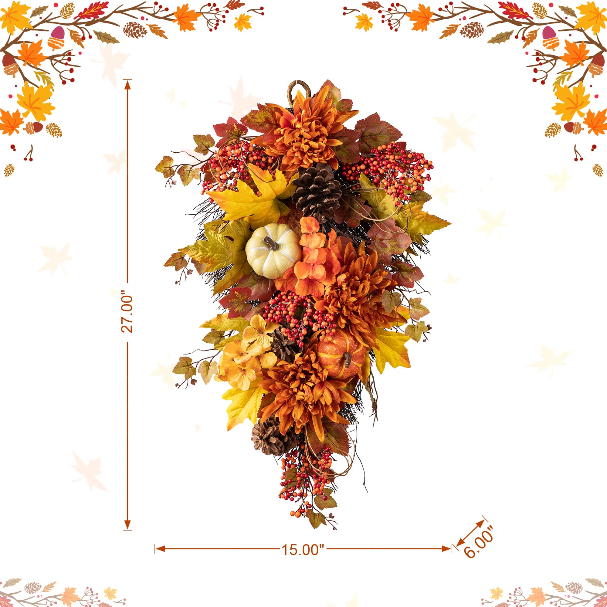Glitzhome&#xAE; 27&#x22; Fall Dahlia, Pumpkin, Leaf &#x26; Berry Swag