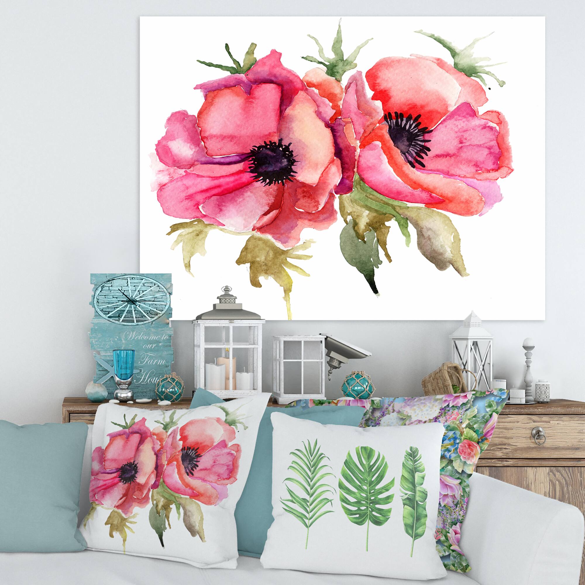 Designart - Stylized Poppy Flowers - Traditional Canvas Wall Art Print