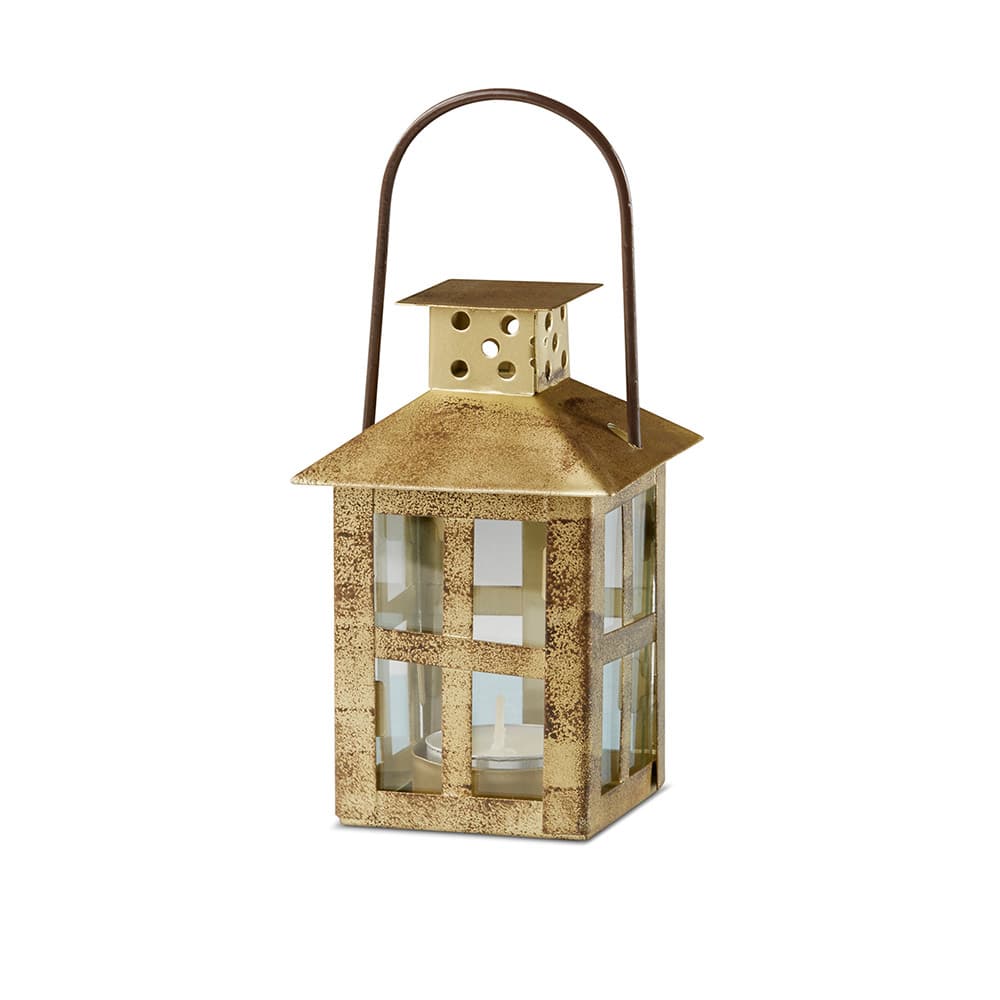 Kate Aspen® 7" Vintage Antique Gold Distressed Lantern, 4ct.