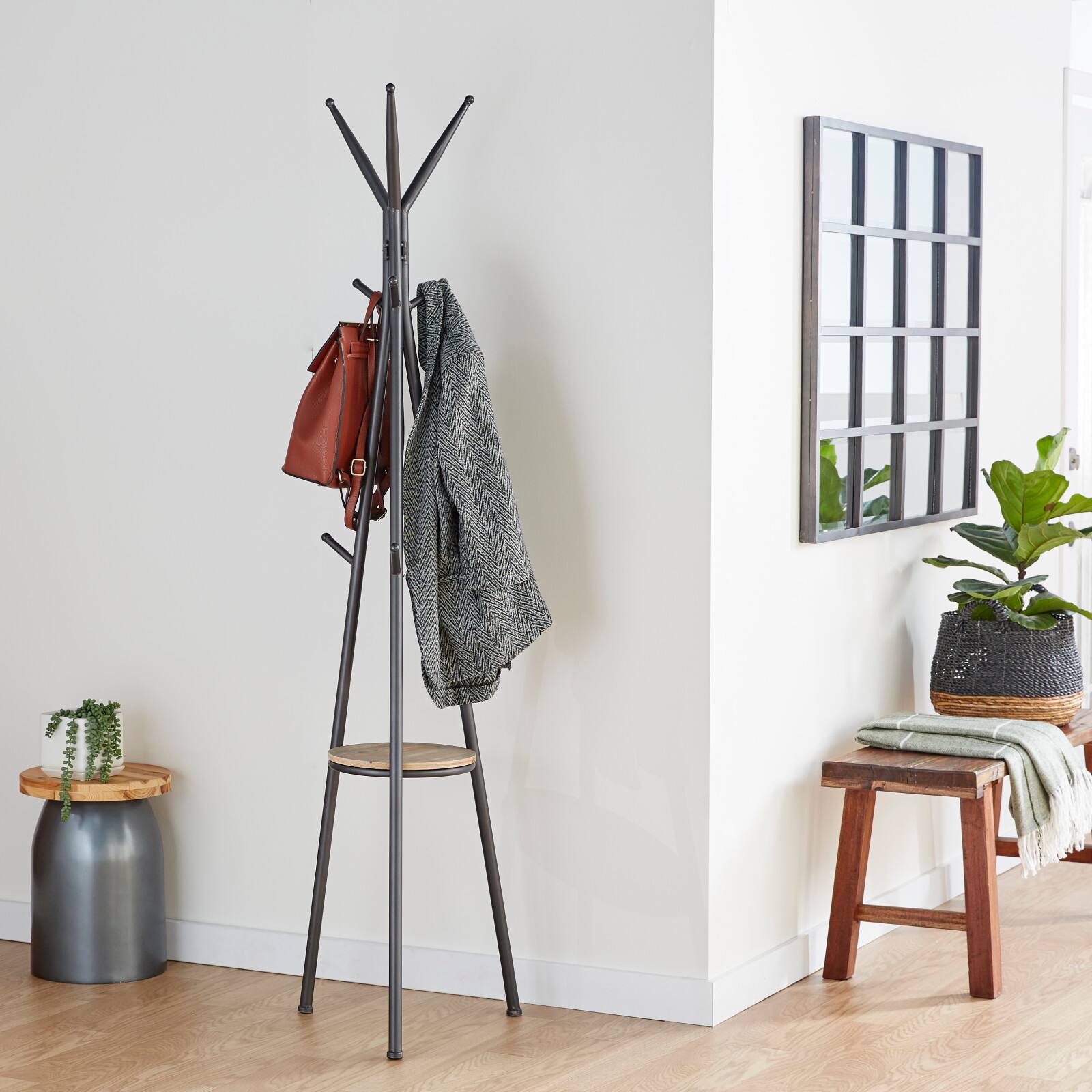 72&#x22; Gray Metal Modern Coat Rack