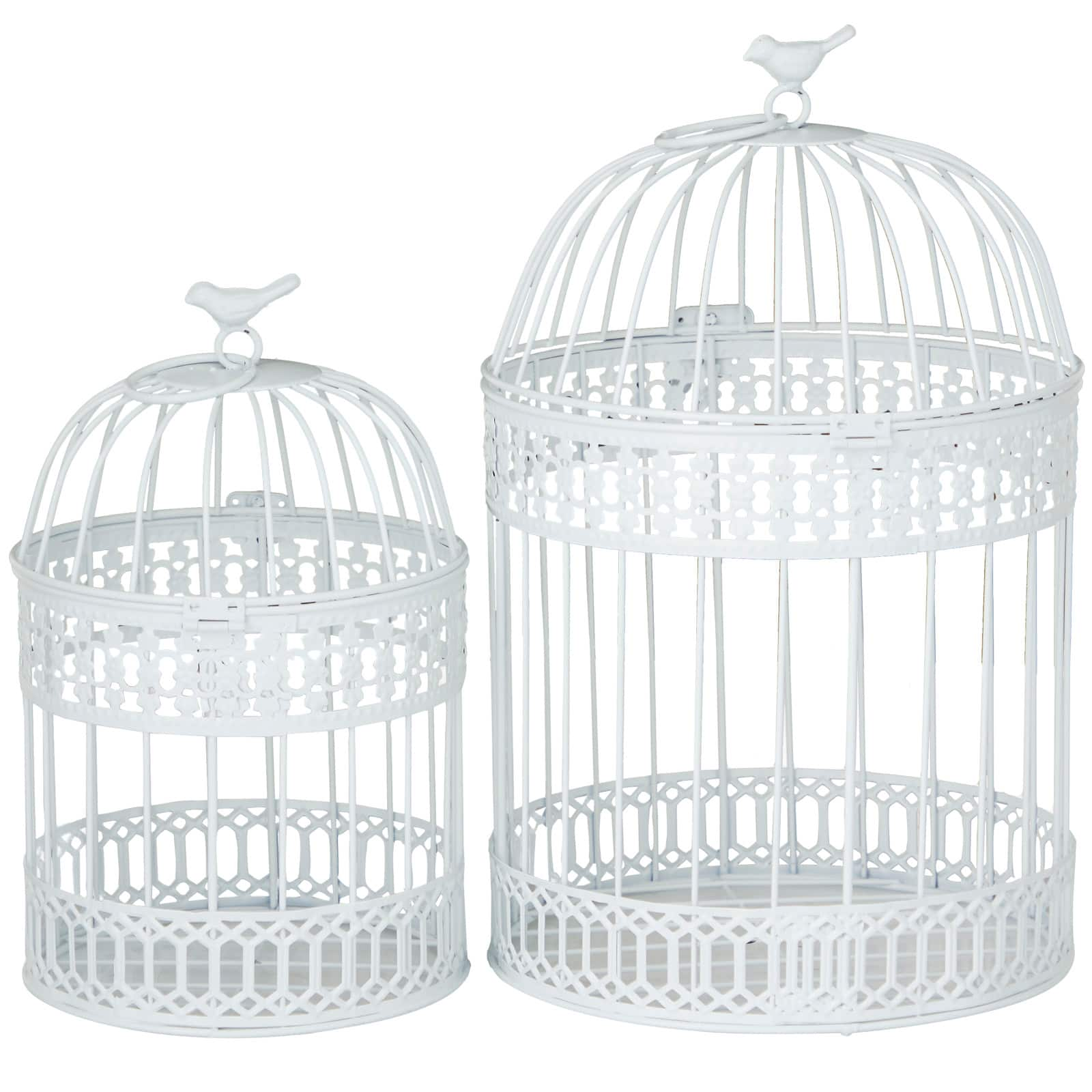 White Metal Country cottage Birdcage, Set of 2&#x22; 16&#x22;, 12&#x22;