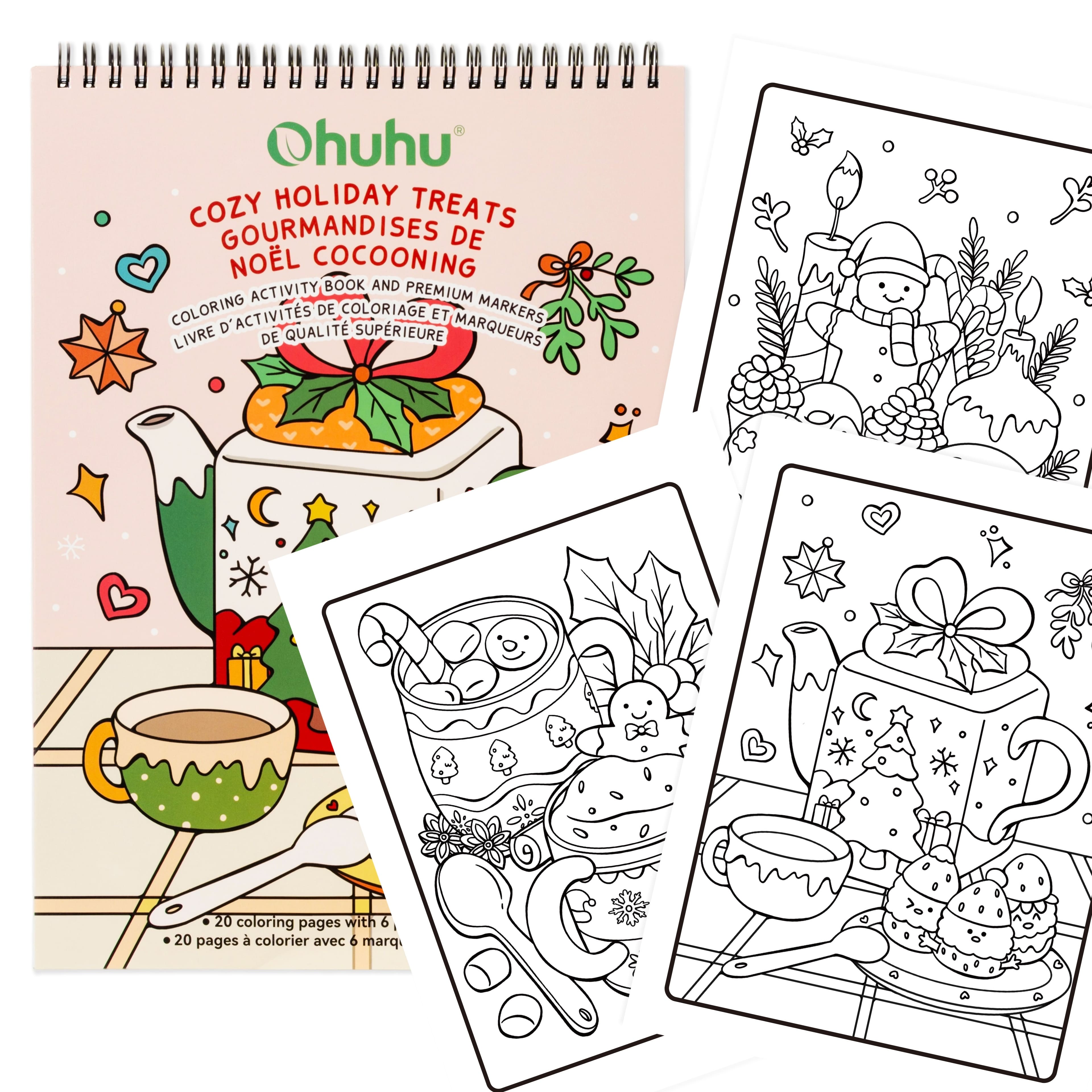 Ohuhu&#xAE; Cozy Holiday Treats Coloring Activity Book &#x26; Premium Markers