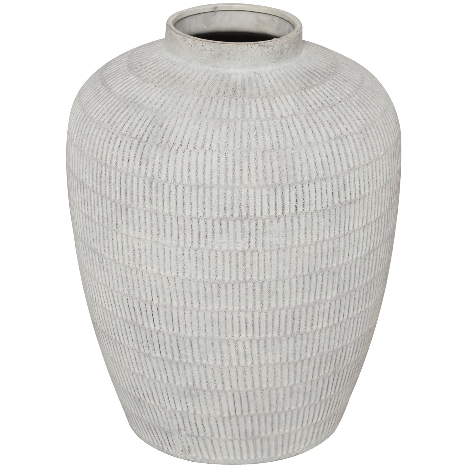 Cream Ceramic Textured Vase with Linear Pattern