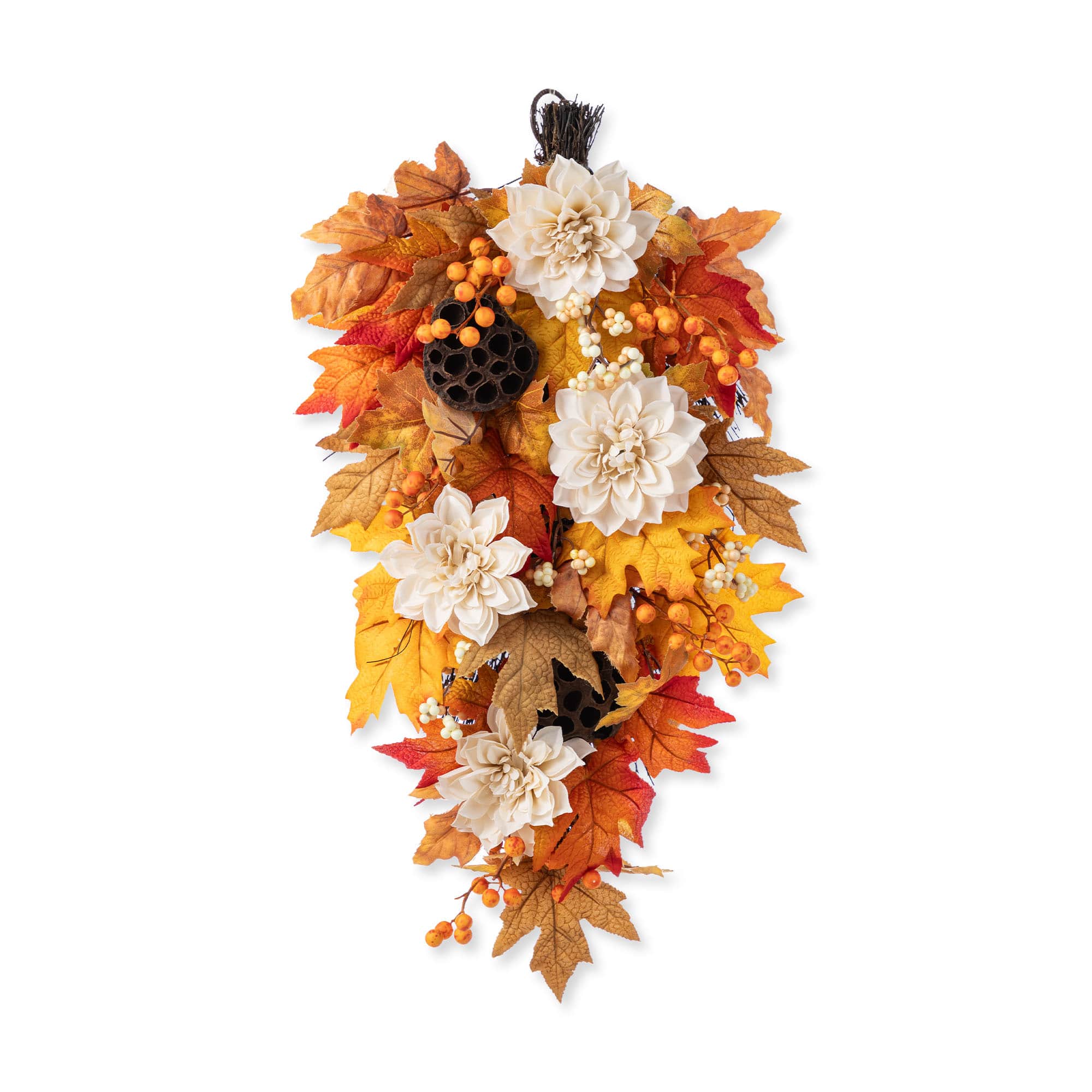 Glitzhome® 28" Fall Dahlia, Lotus Pod and Berry Swag