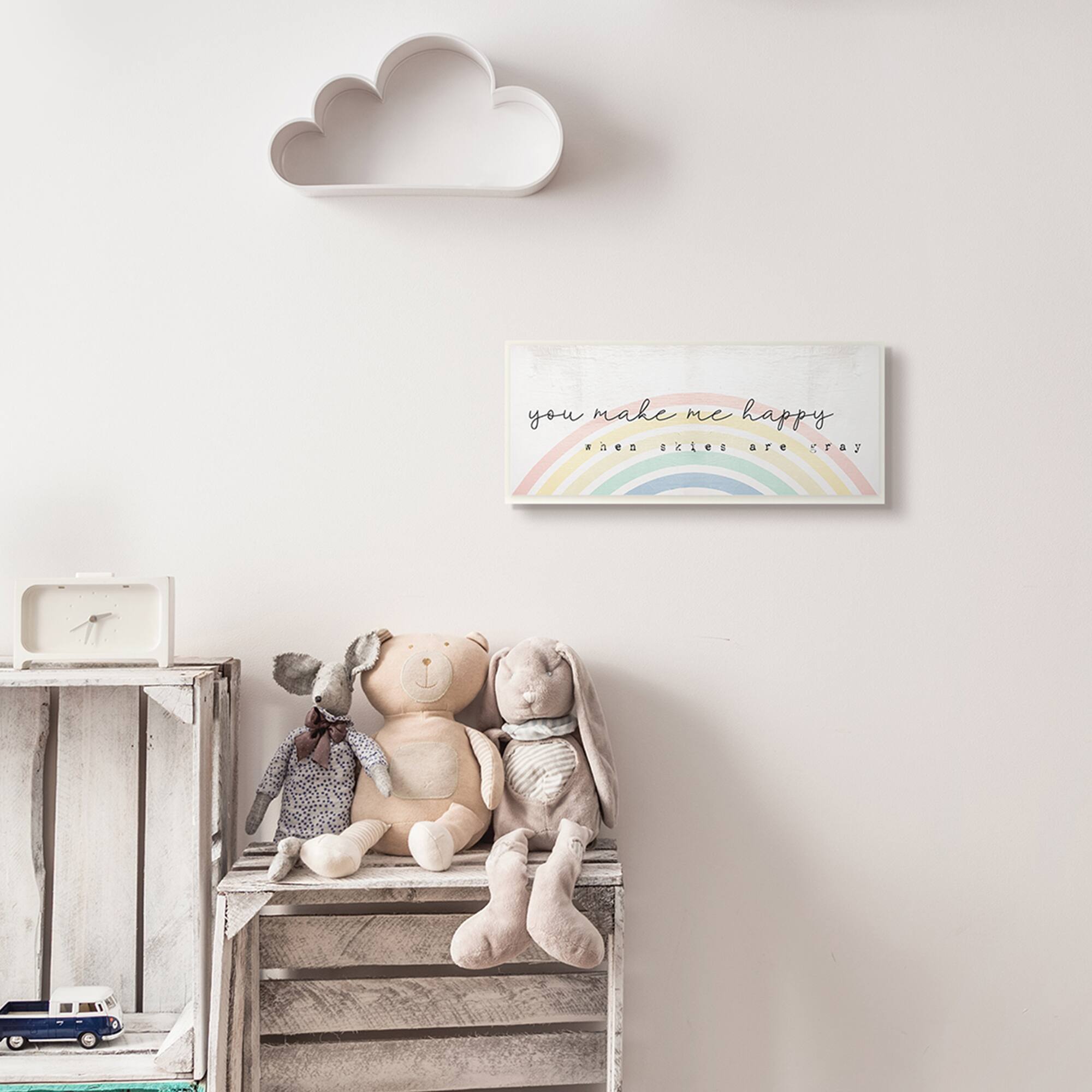Stupell Industries You Make Me Happy Quote Rustic Rainbow Arches, 7" x 17"