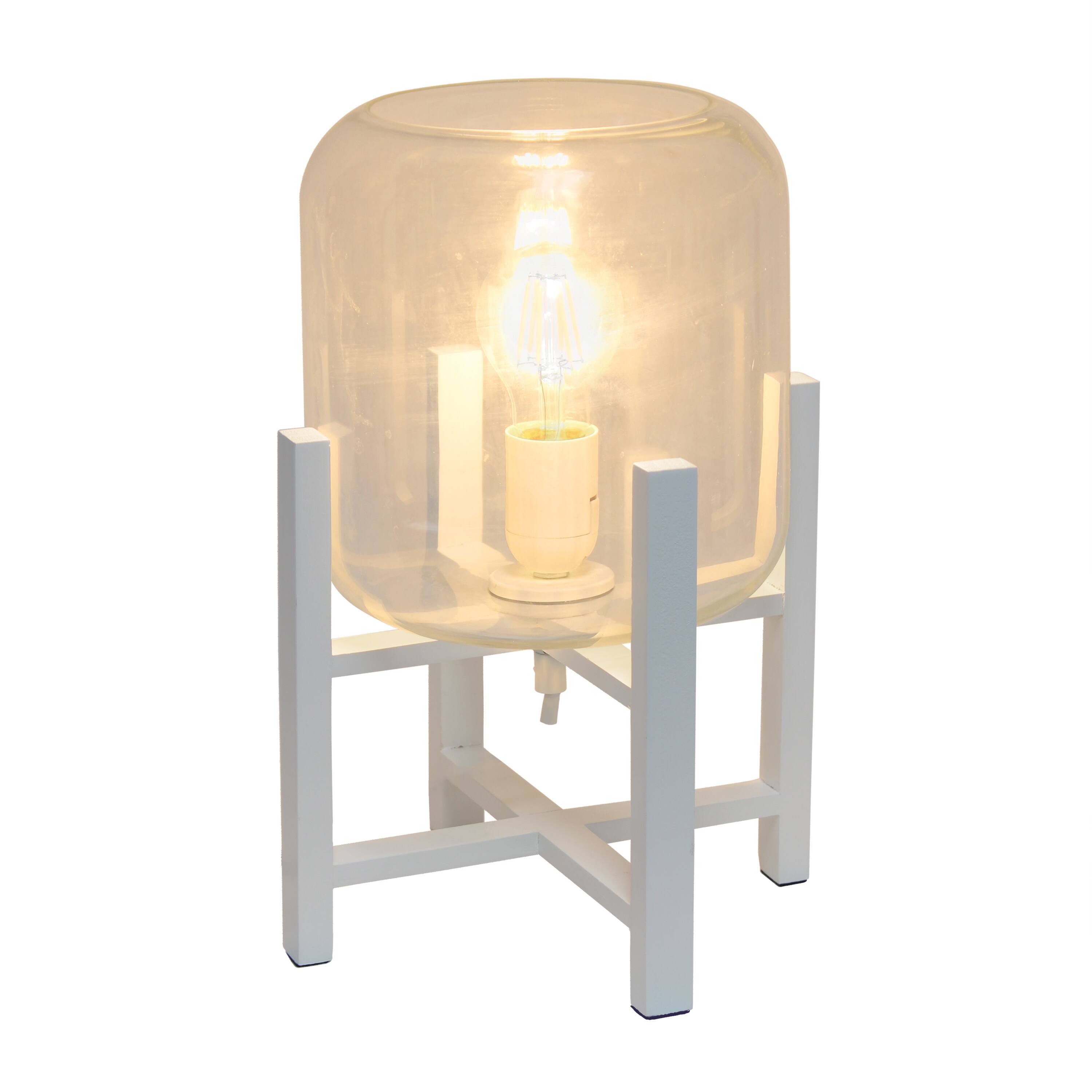 Simple Designs&#x2122; 13.5&#x22; White Wood Mounted Table Lamp with Clear Glass Cylinder Shade