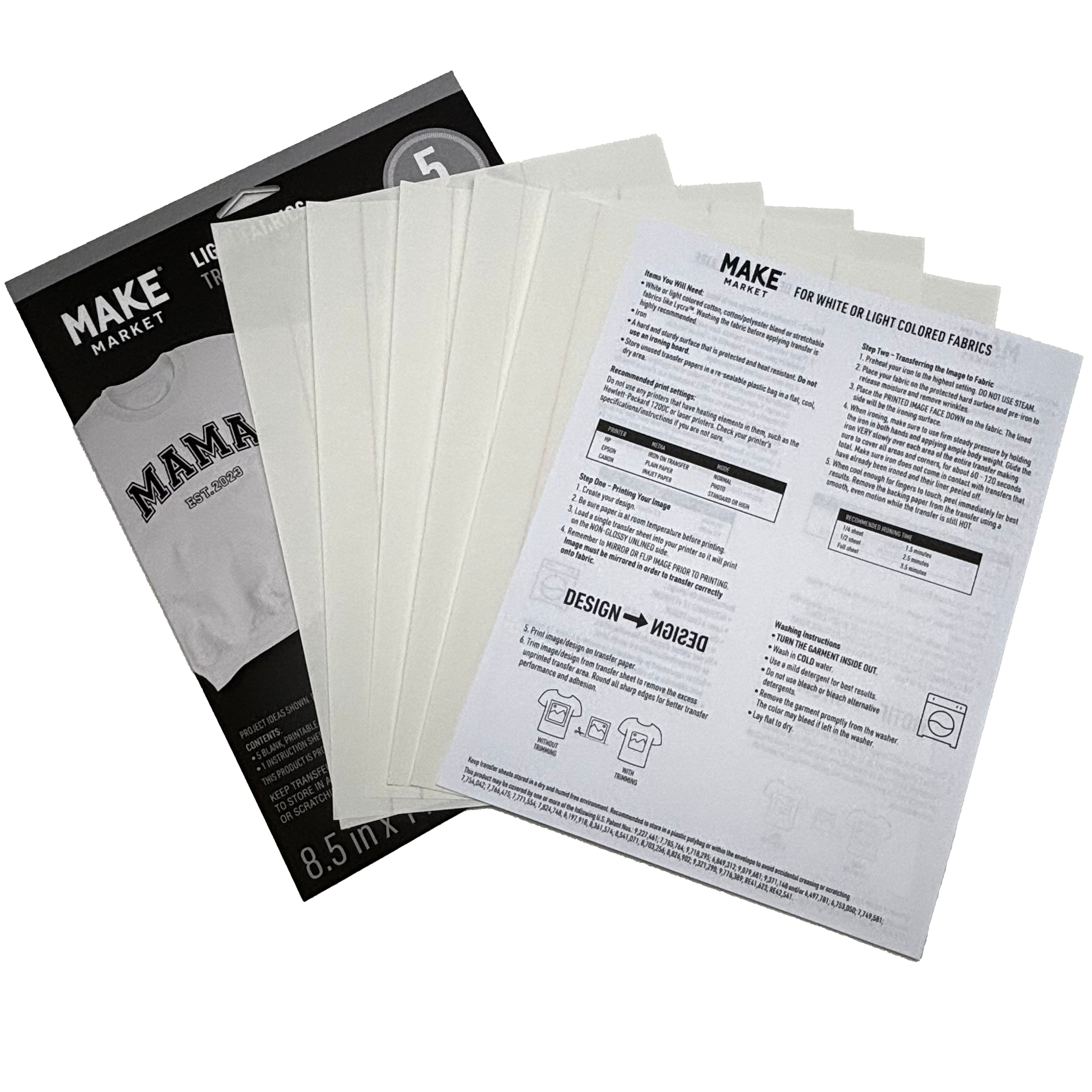 8.5" x 11" Light Fabric Transfer Sheets, 5ct. by Make Market®
