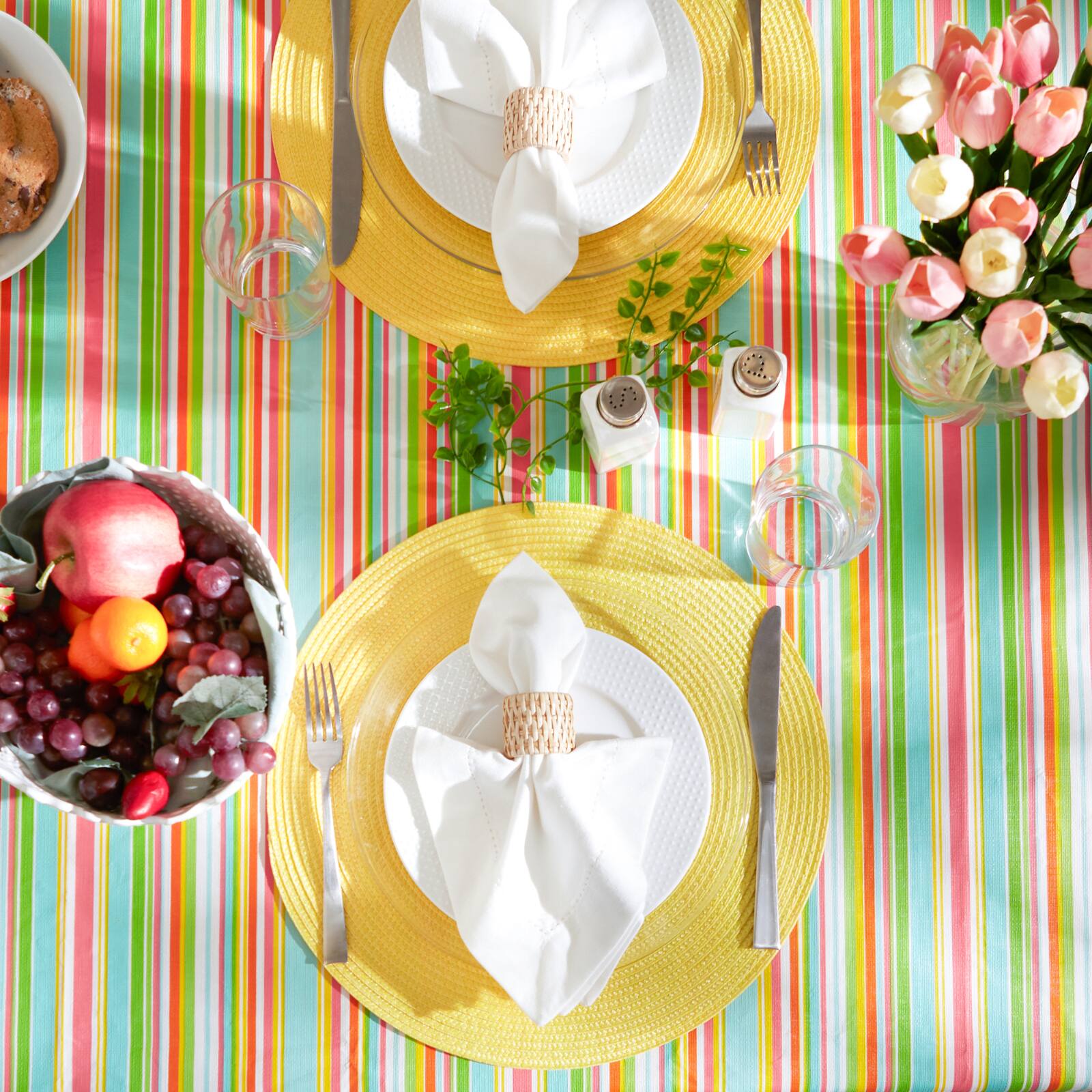 Spring Stripe Vinyl Tablecloth 70" Round