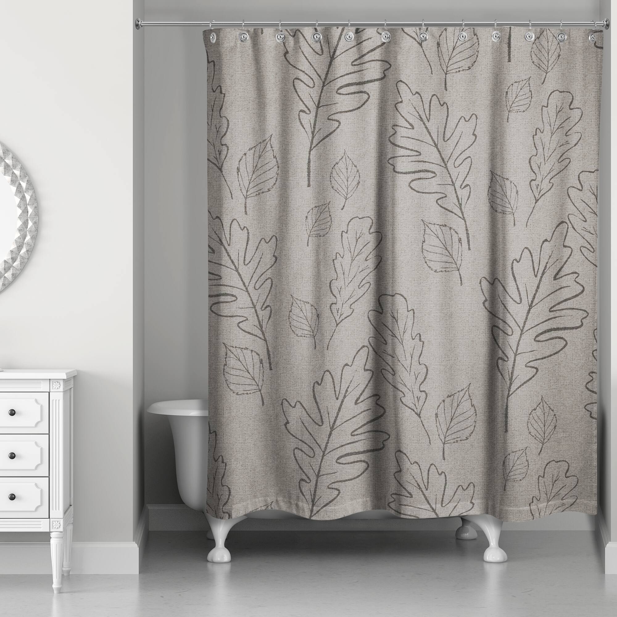 Gray Large Leaves Shower Curtain