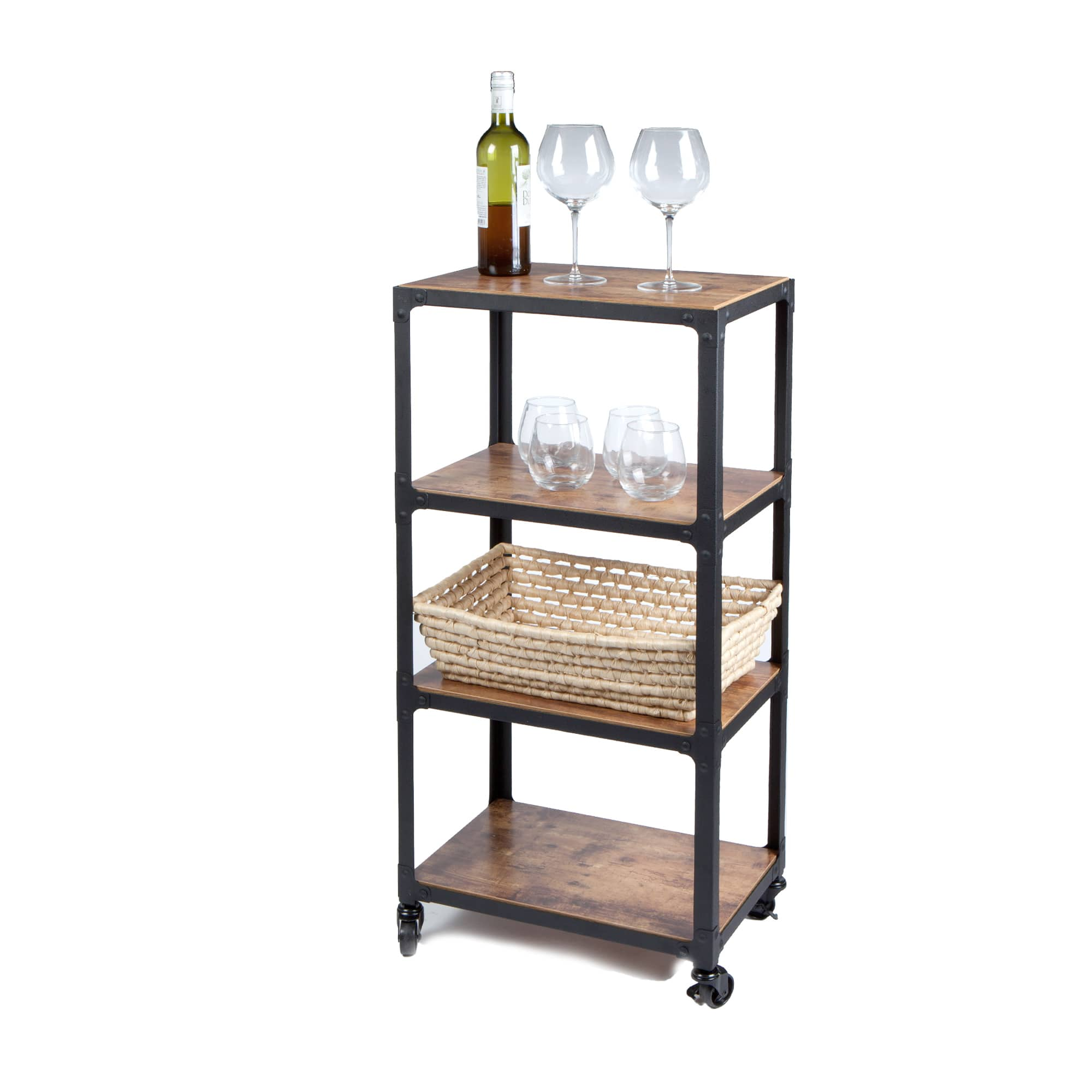 Mind Reader 39.2&#x22; Brown &#x26; Black 4-Tier Rolling Bar Cart