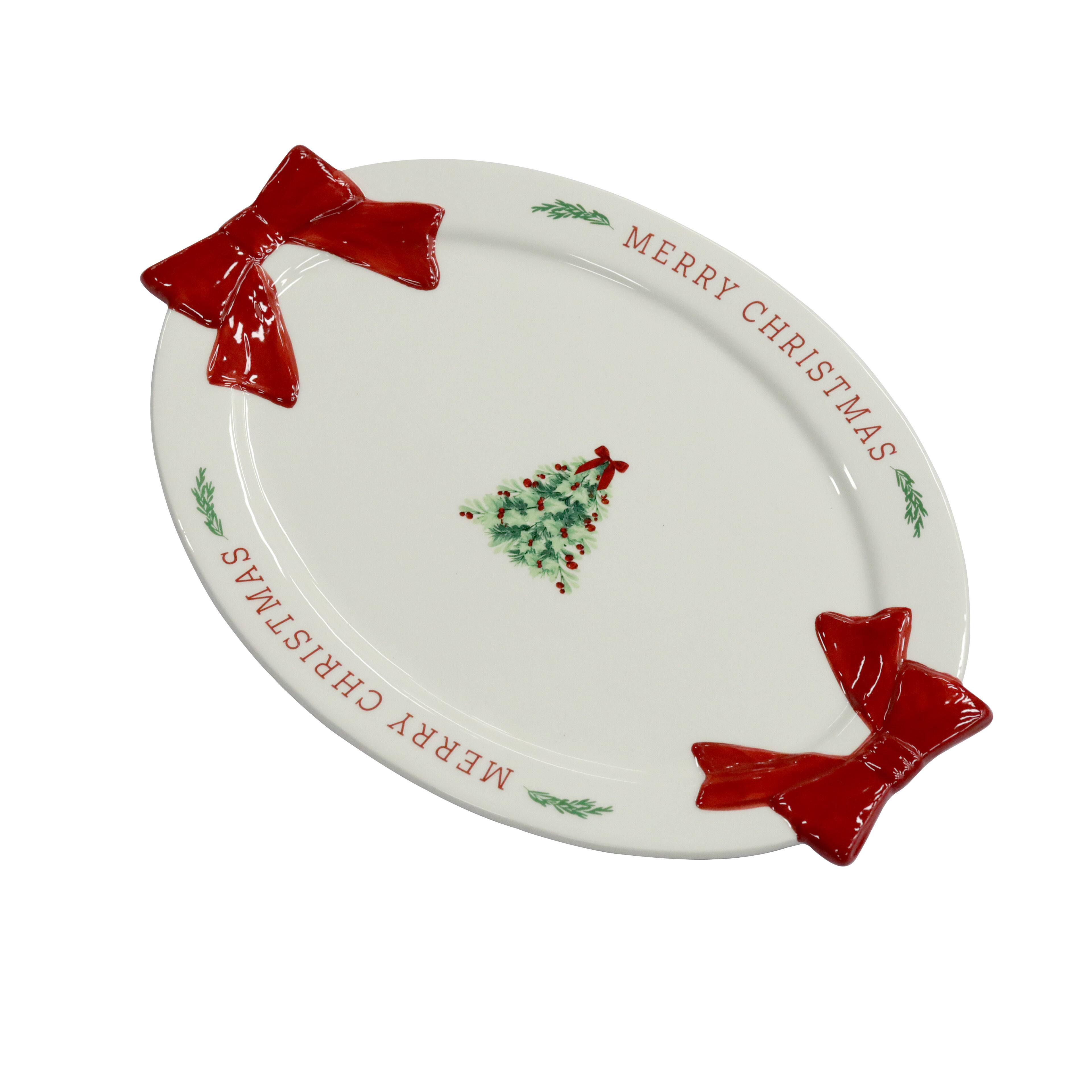 14.5&#x22; Christmas Tree Oval Ceramic Plate by Ashland&#xAE;