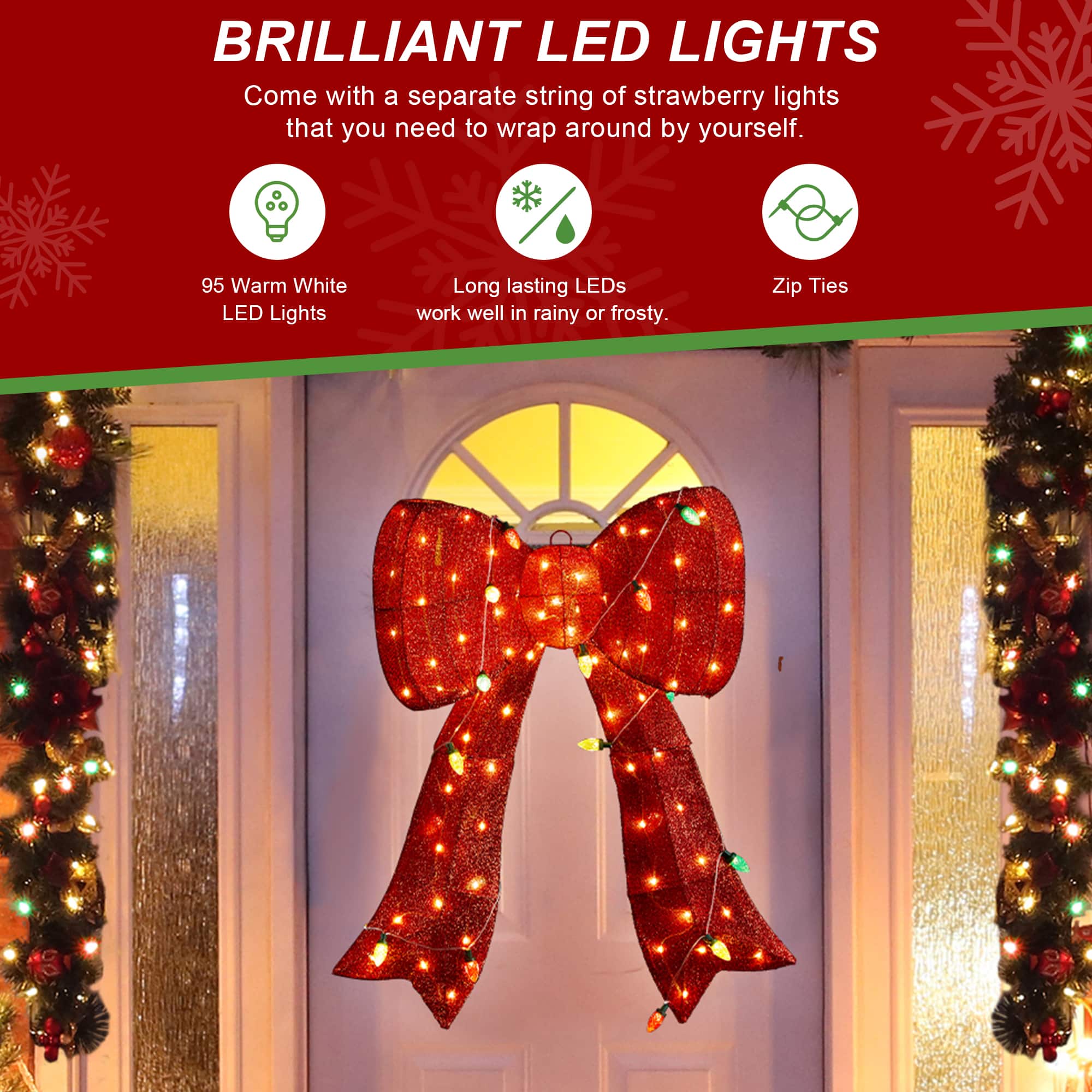 Glitzhome&#xAE; 35.75&#x22;H Lighted Christmas 3D Fabric Bow Outdoor Decor