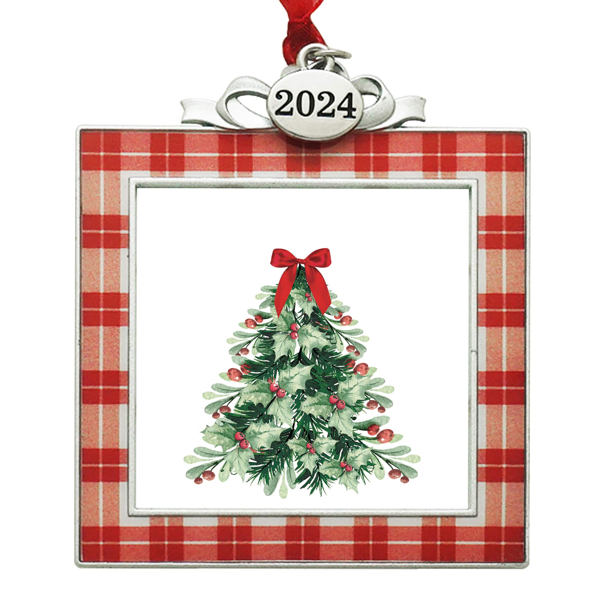 2.5&#x22; x 2.5&#x22; Red &#x26; White Plaid 2024 Ornament Frame by Studio D&#xE9;cor&#xAE;