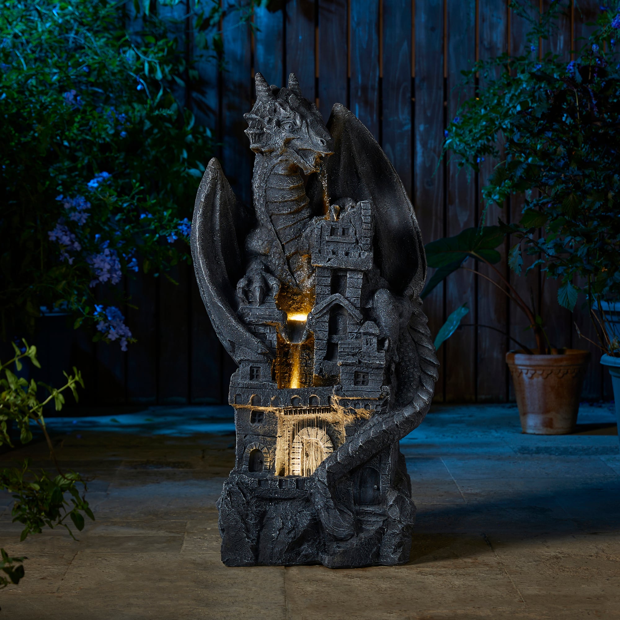 Glitzhome&#xAE; 36.5&#x22; 4-Tier Gothic Dragon Sculptural Outdoor Fountain with LED Light