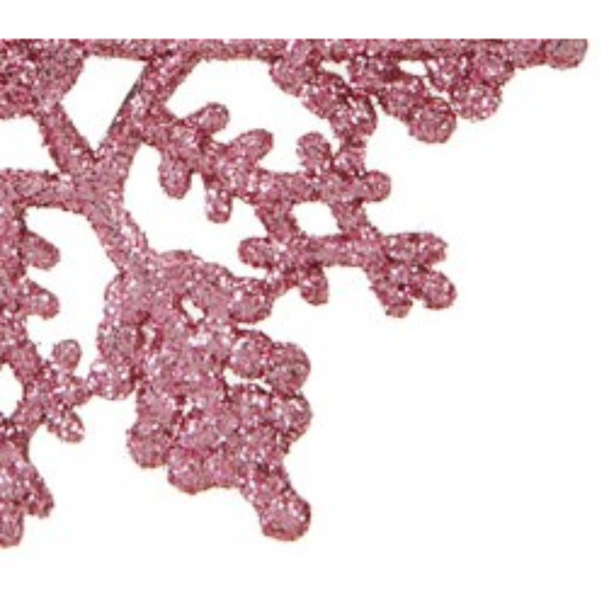 24ct Mauve Pink Glitter Snowflake Ornaments