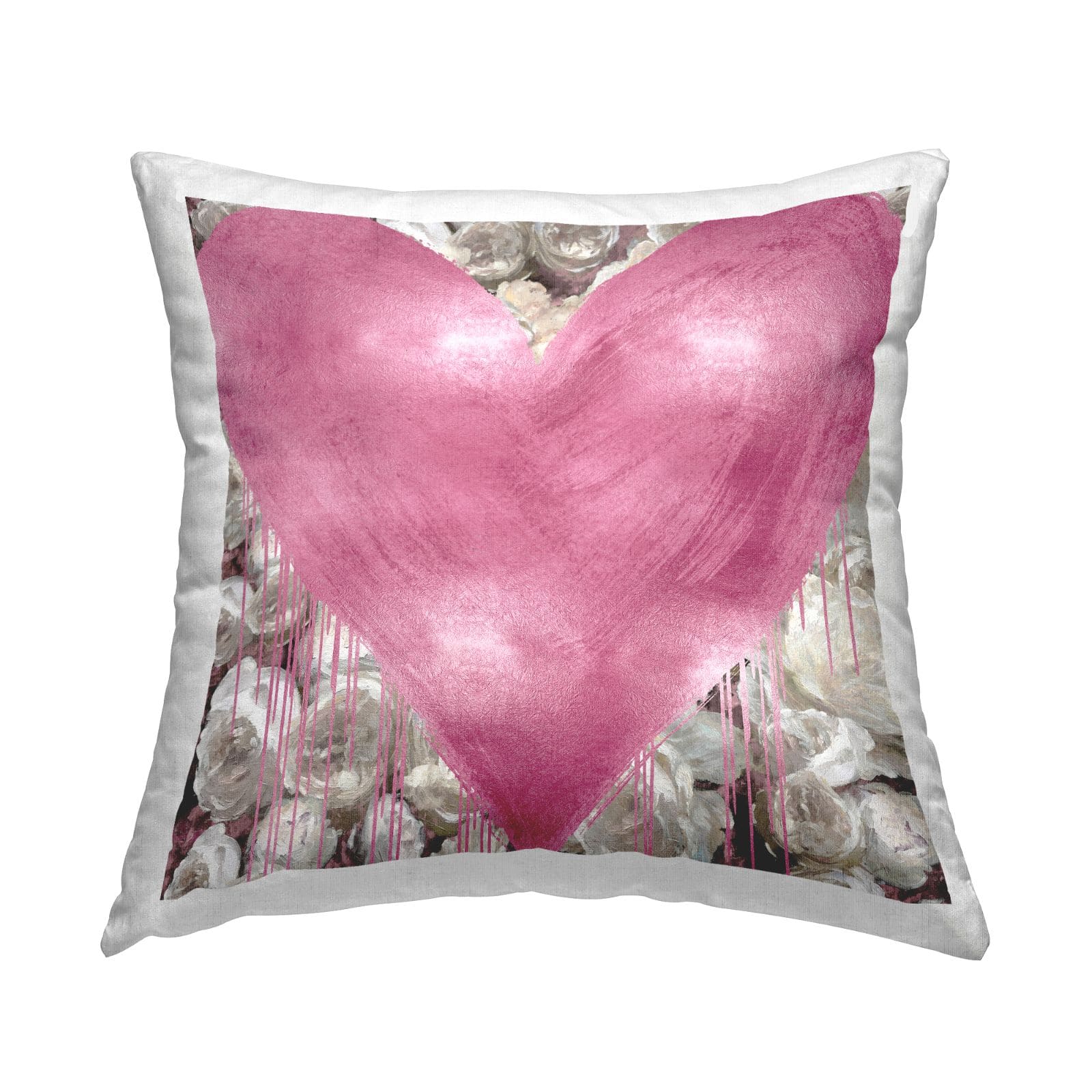 Stupell Industries Street Style Pink Heart Rose Blossom Flowers Throw Pillow, 18" x 18"
