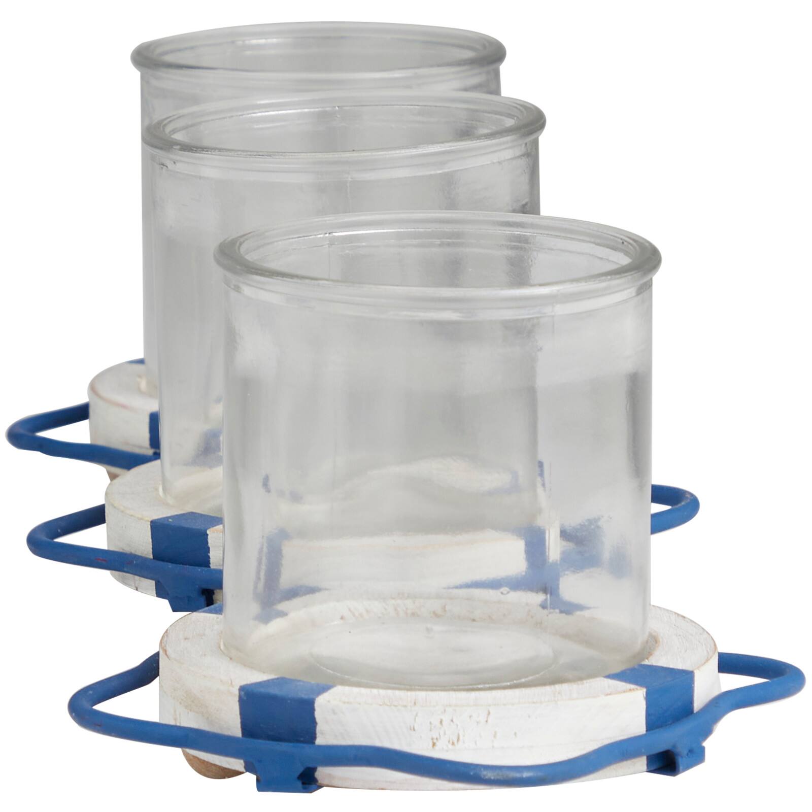 Metal Distressed 3-Linked Buoy Candle Holder with White Wood Accents