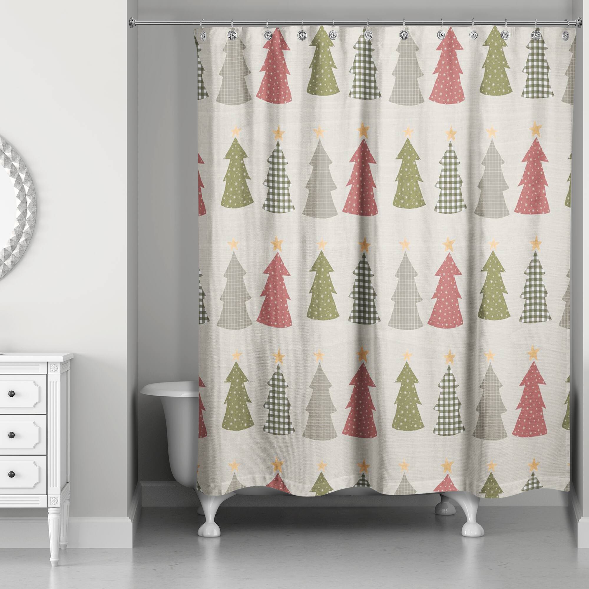 Cream Tree Pattern Shower Curtain