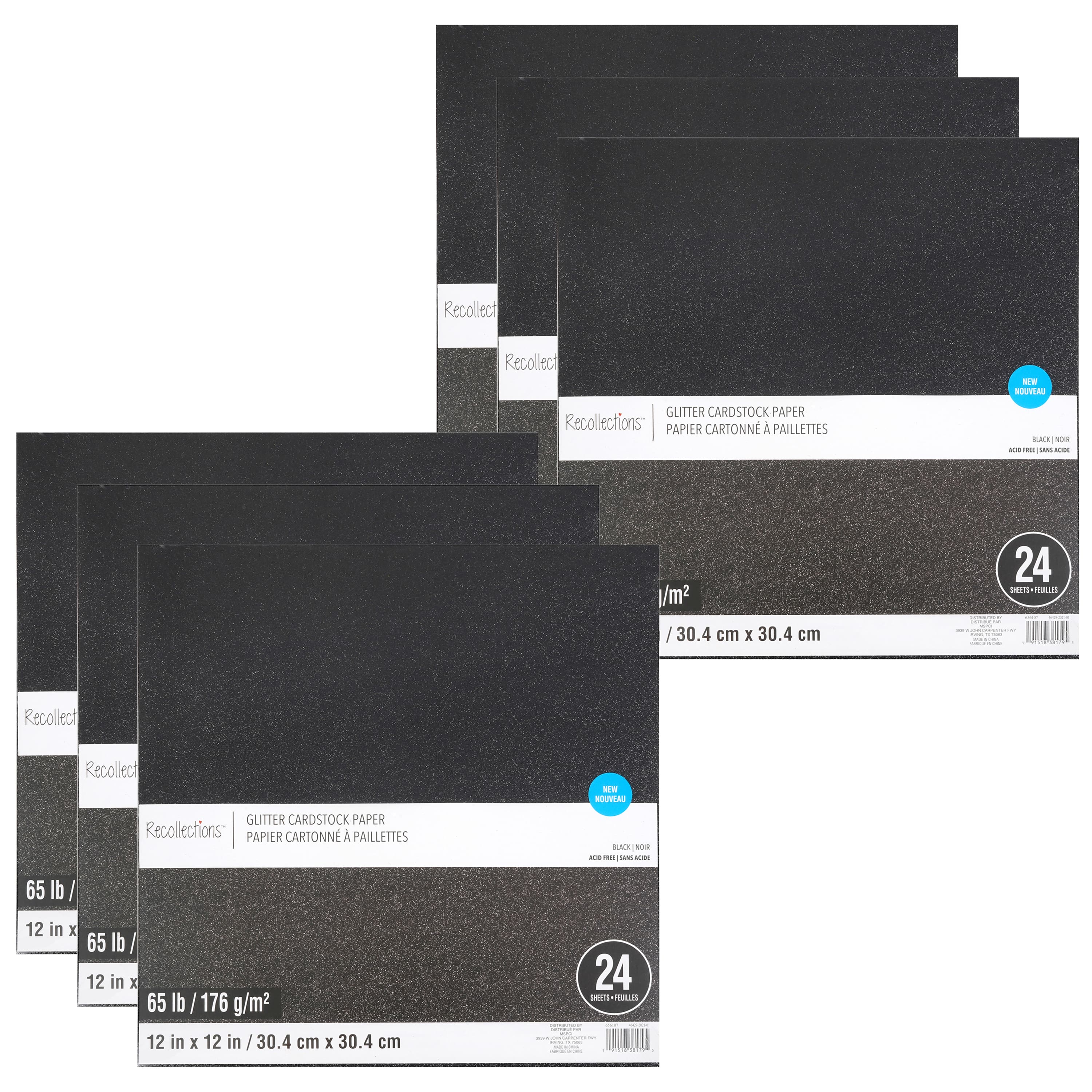 6 Packs: 24 ct. (144 total) Glitter 12" x 12" Cardstock Paper by Recollections™