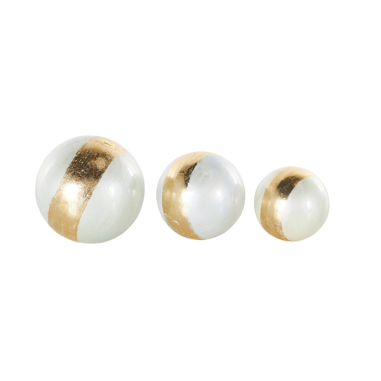 White with Gold Stripe Abstract Brushed Decorative Orbs &#x26; Vase Filler Set