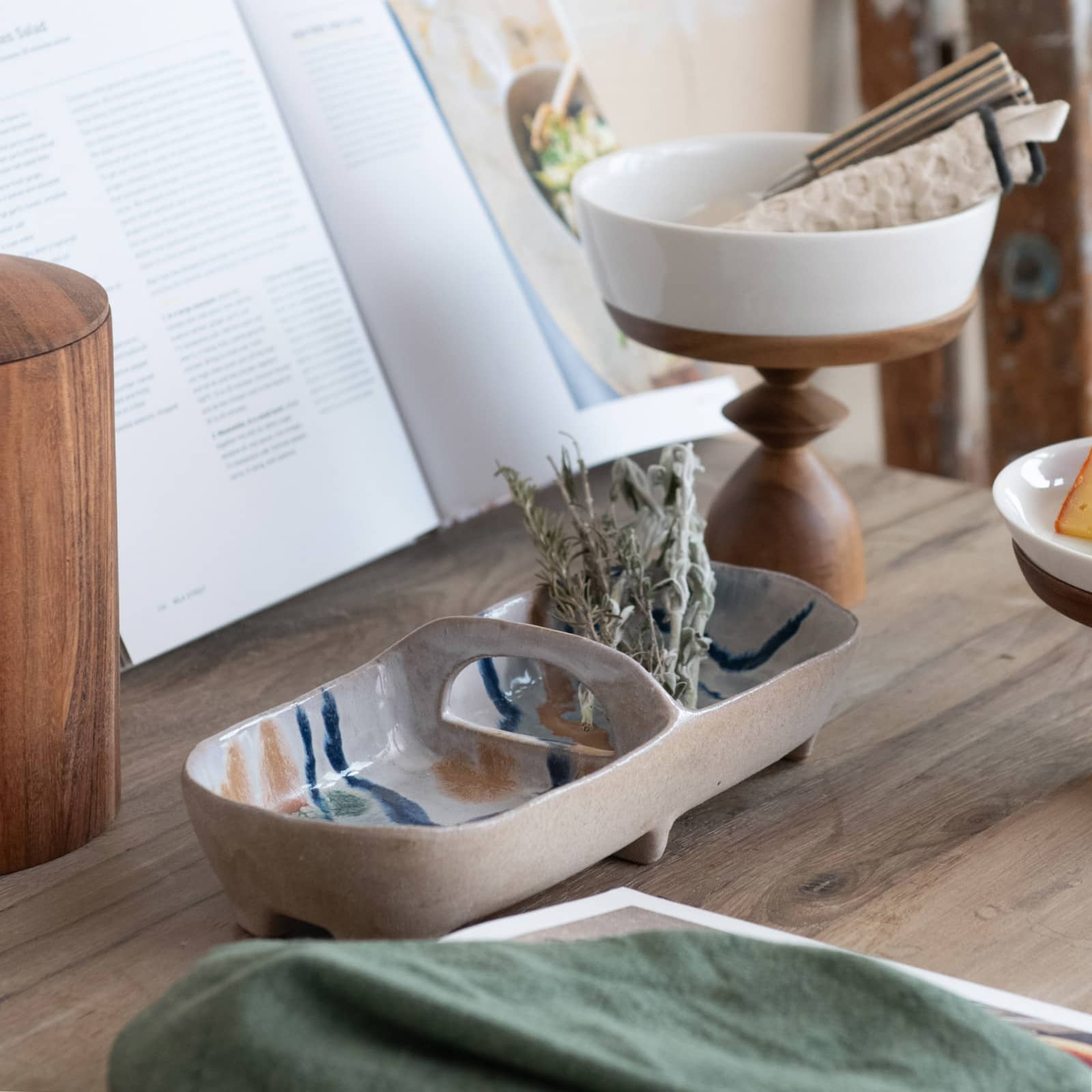 Hello Honey® 11.5" Multicolor Abstract Line Stoneware Server