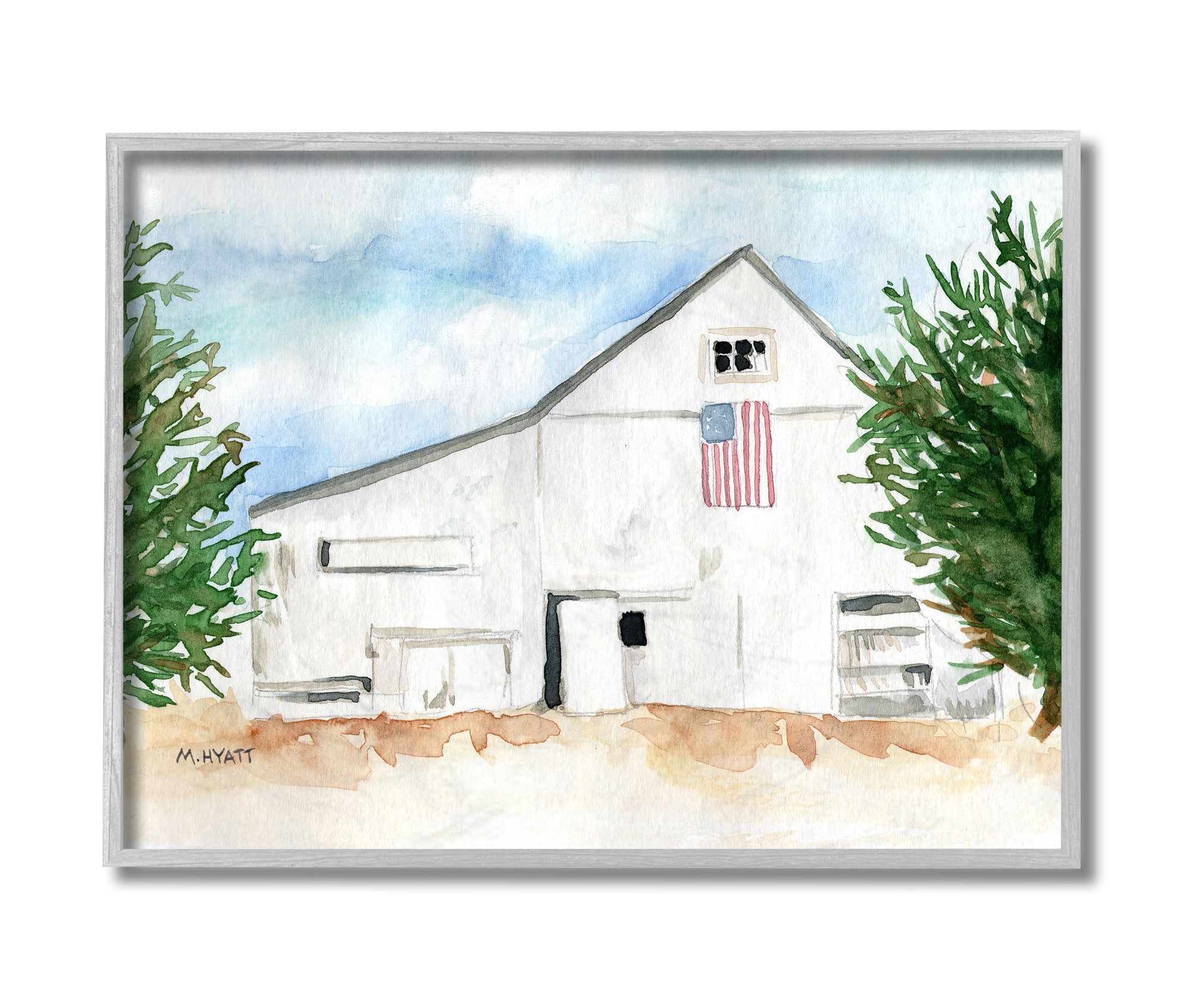 Stupell Industries American Barn Watercolor Gray Framed Wall Art