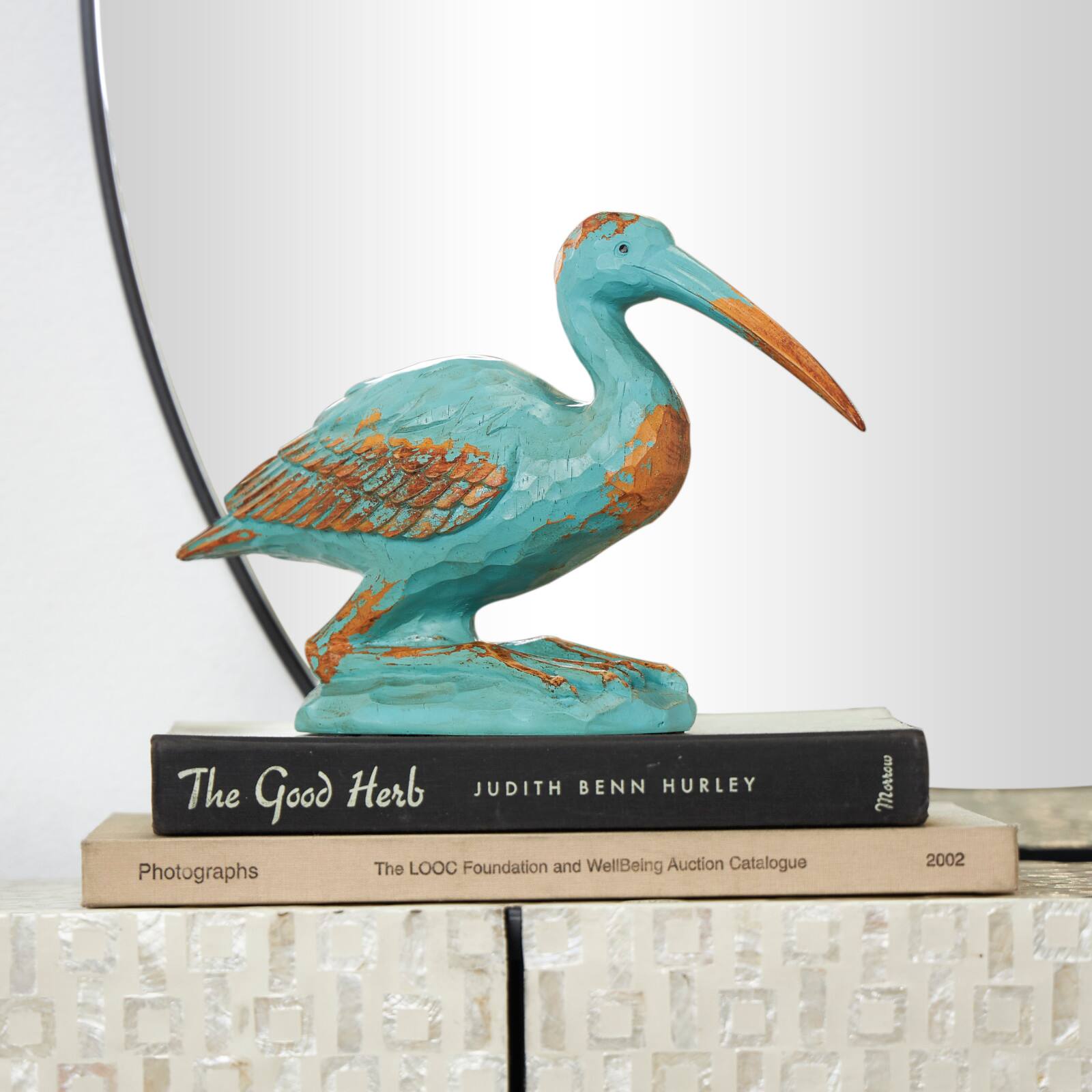 7" Teal & Brown Distressed Bird Sculpture