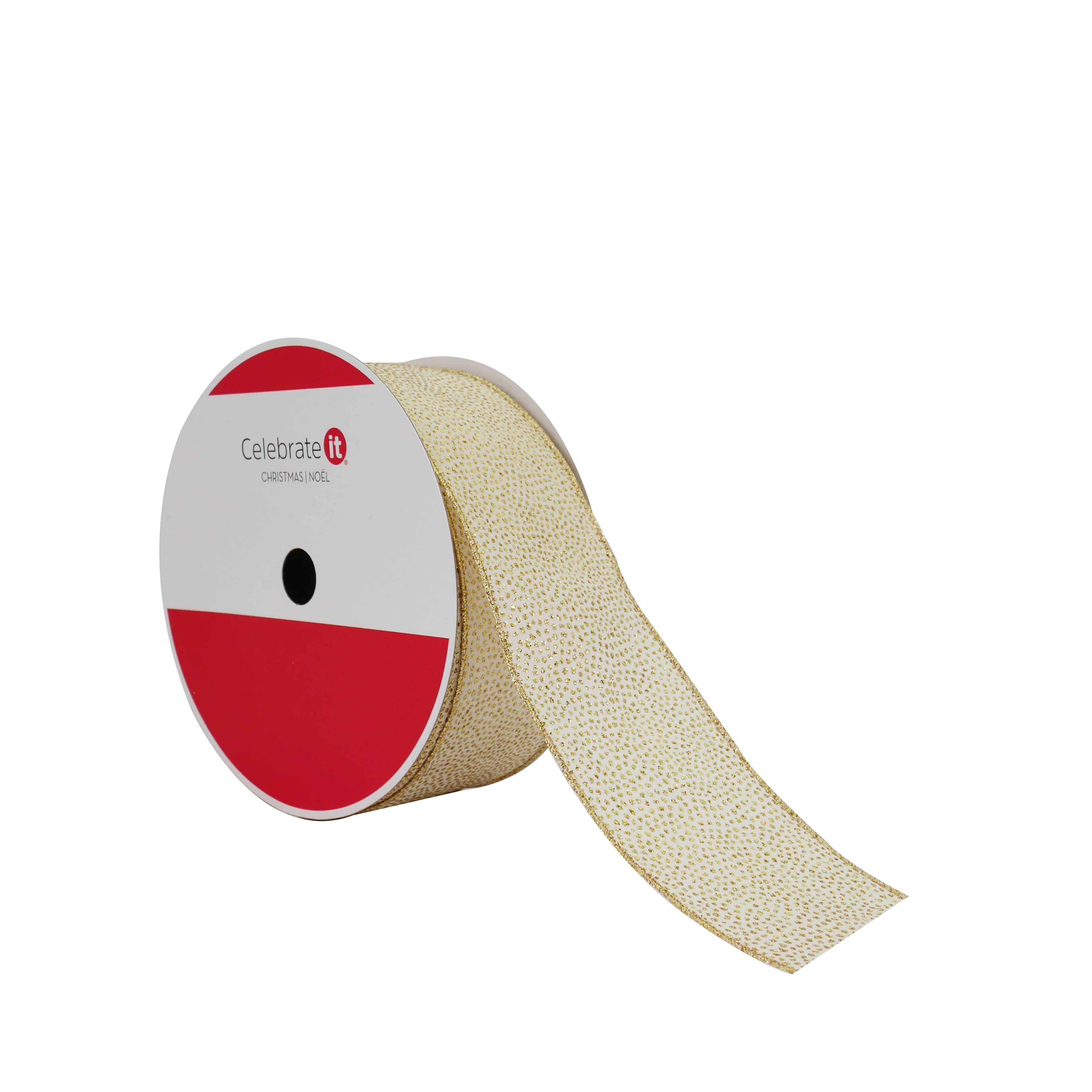 2.5&#x22; x 80ft. Cream with Gold Dots Wired Jumbo Ribbon by Celebrate It&#xAE;