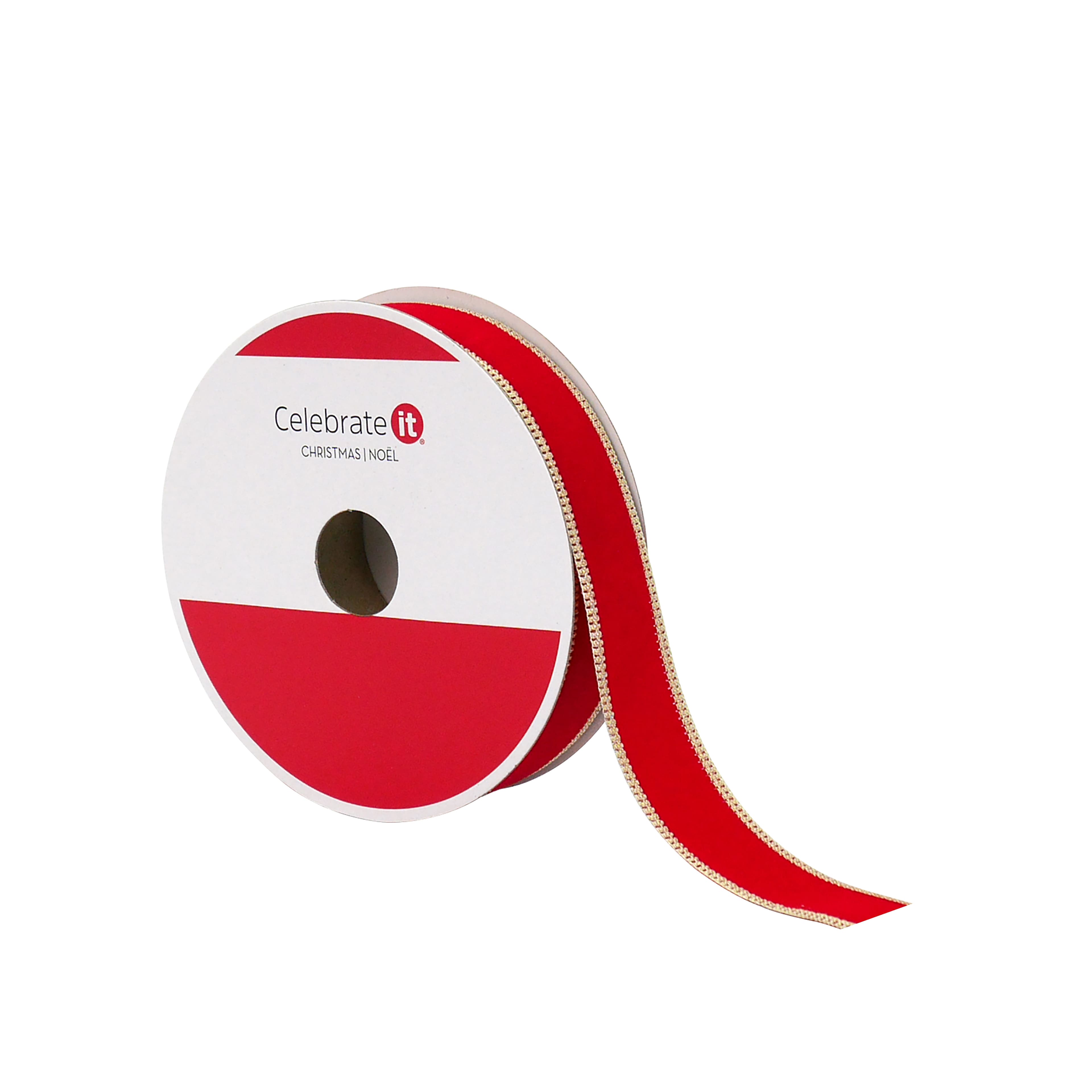 7/8&#x22; x 30ft. Red Velvet with Gold Edges Ribbon by Celebrate It&#xAE;