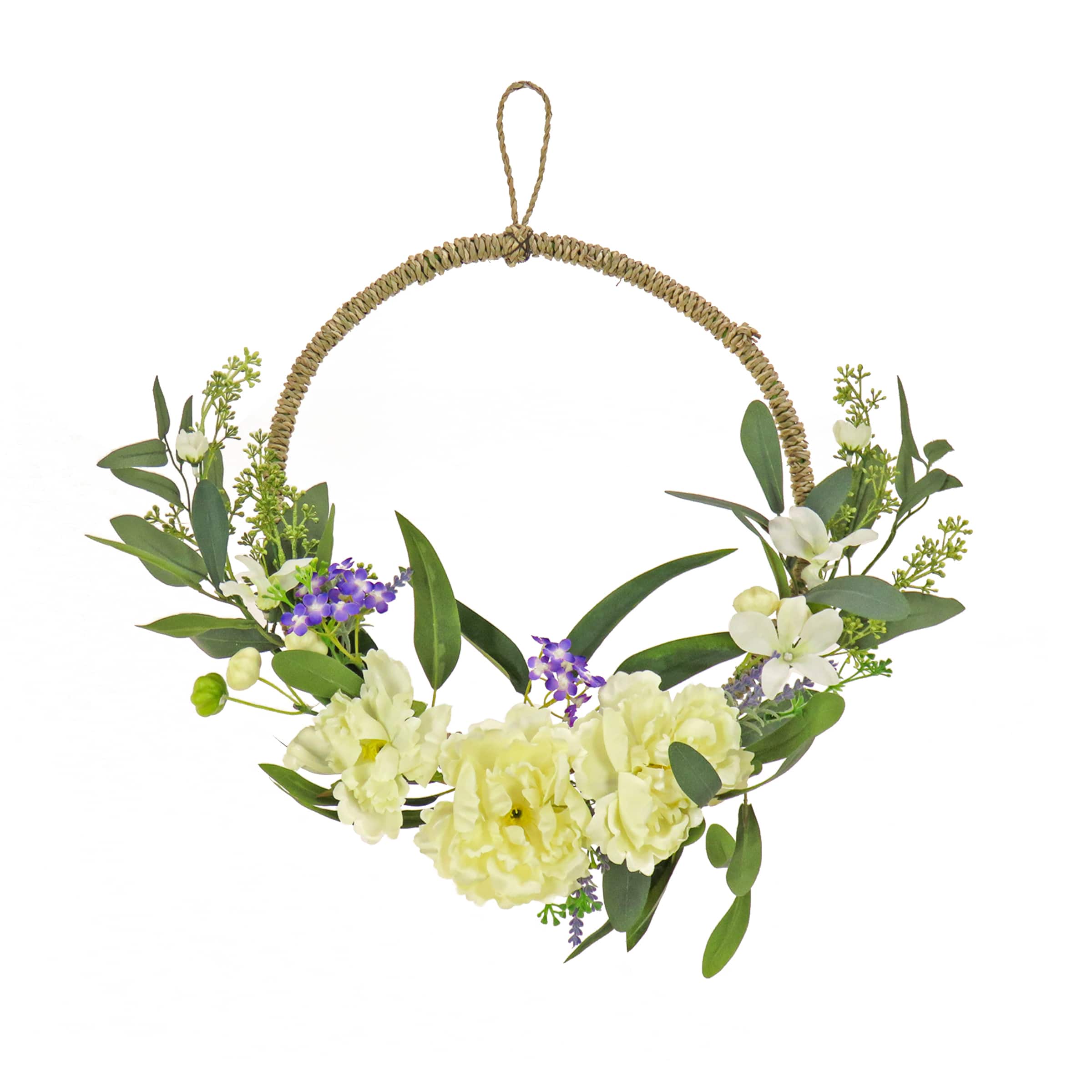 18" Spring Peony & Mini Blossoms Hoop Wreath