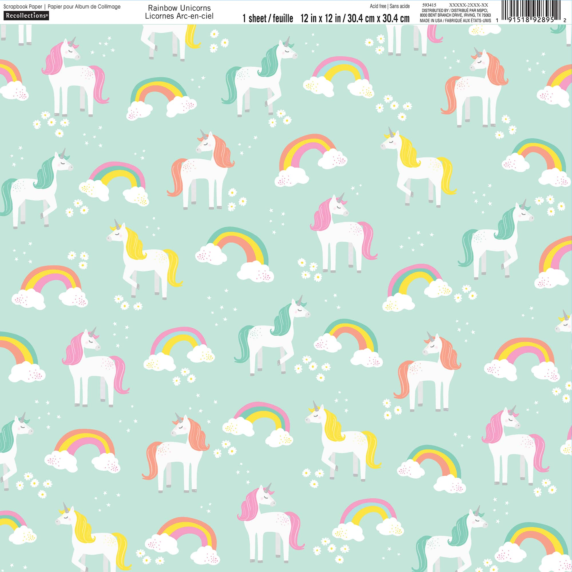 buy the mint rainbow unicorns scrapbook paper by recollections 12 x