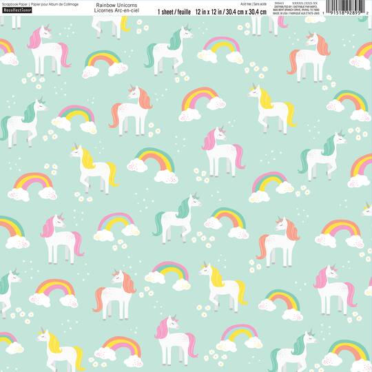buy the mint rainbow unicorns scrapbook paper by