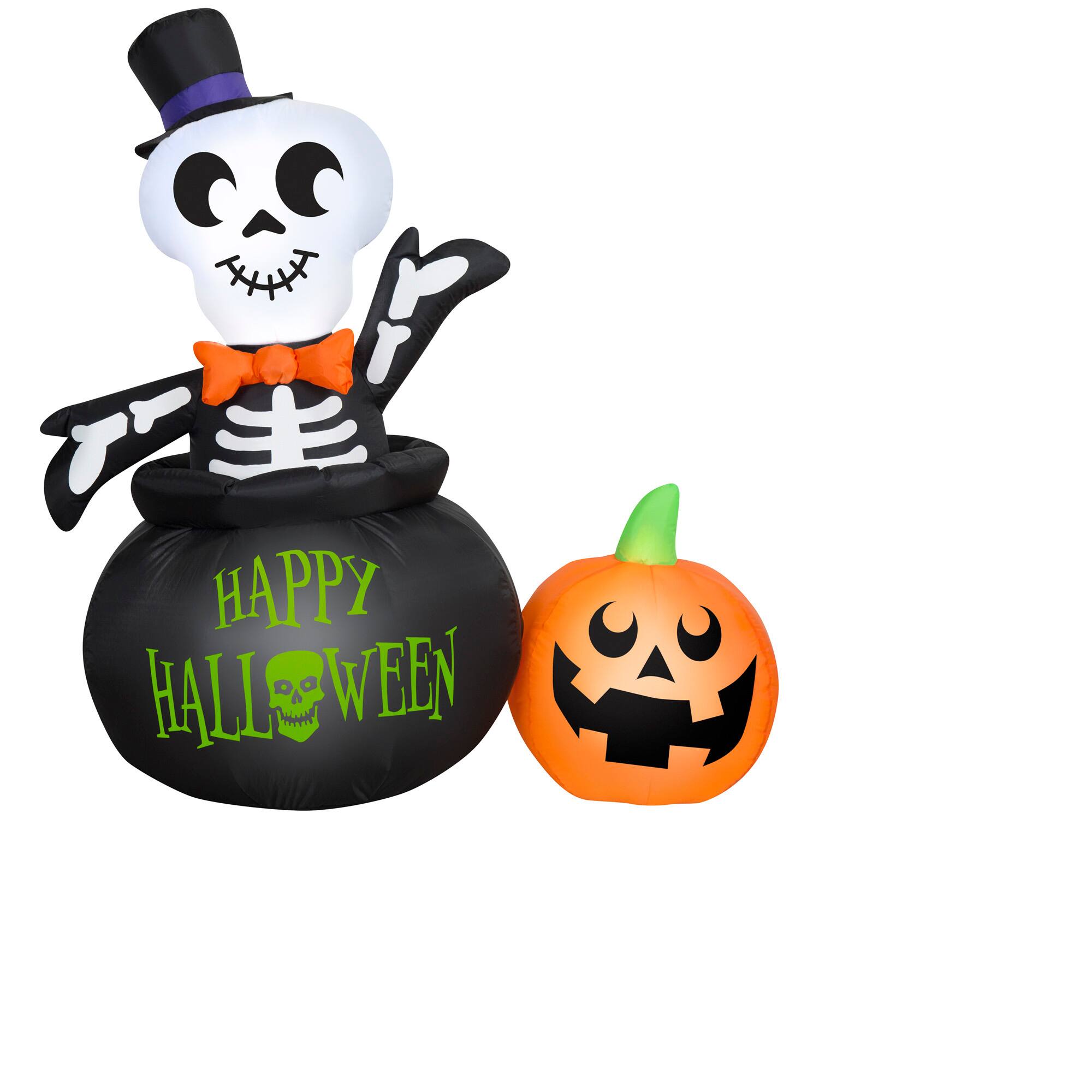 4ft. Airblown® Inflatable Halloween Skeleton in Cauldron with LED Lights