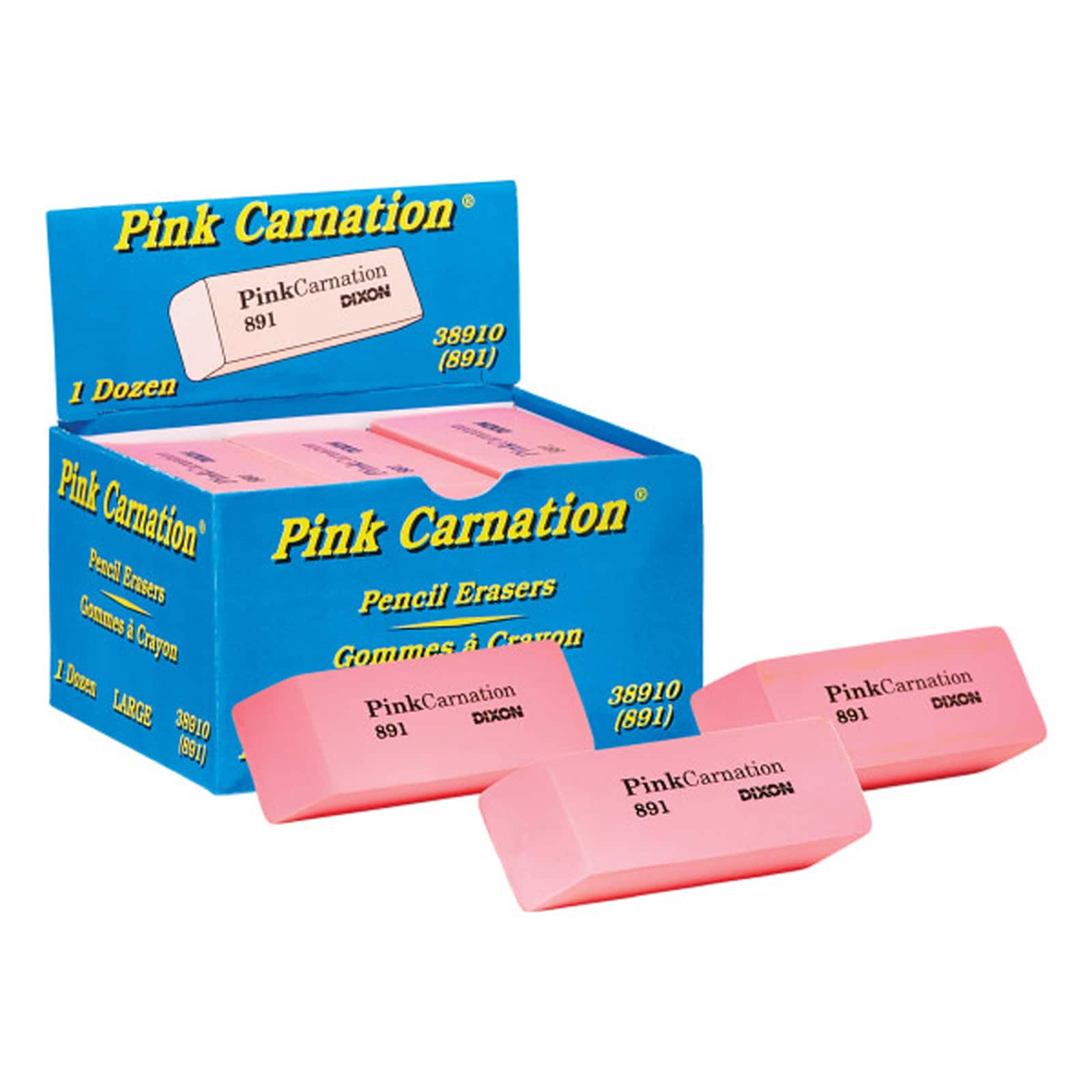 Dixon&#xAE; Pink Carnation&#xAE; Large Wedge Erasers, 3 Packs of 12