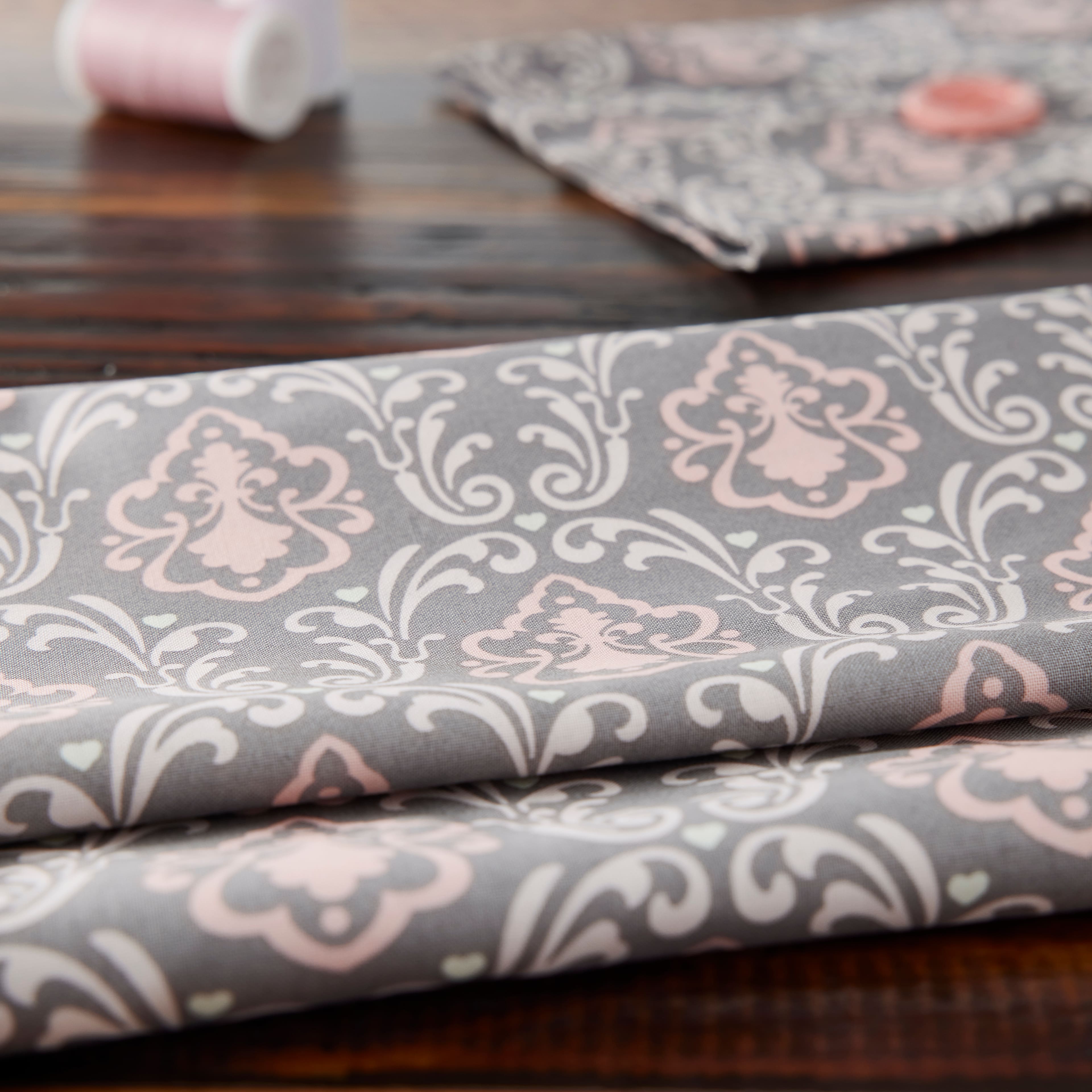 Camelot Fabrics With Love Gray Divine Damask Cotton Fabric